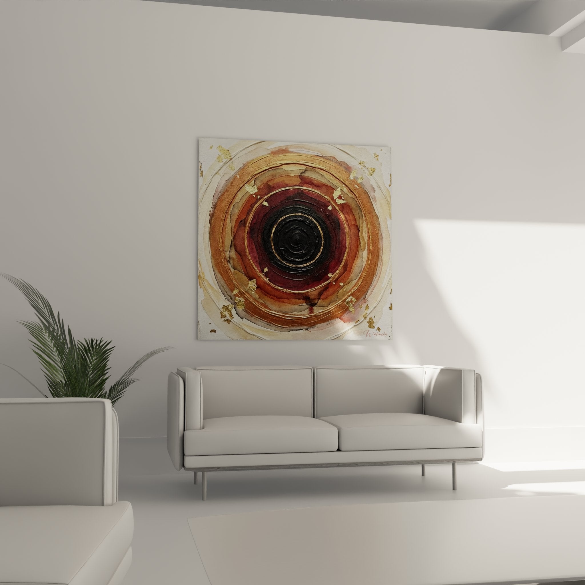 Abstract spiral texture detail - gold and burgundy painting on canvas