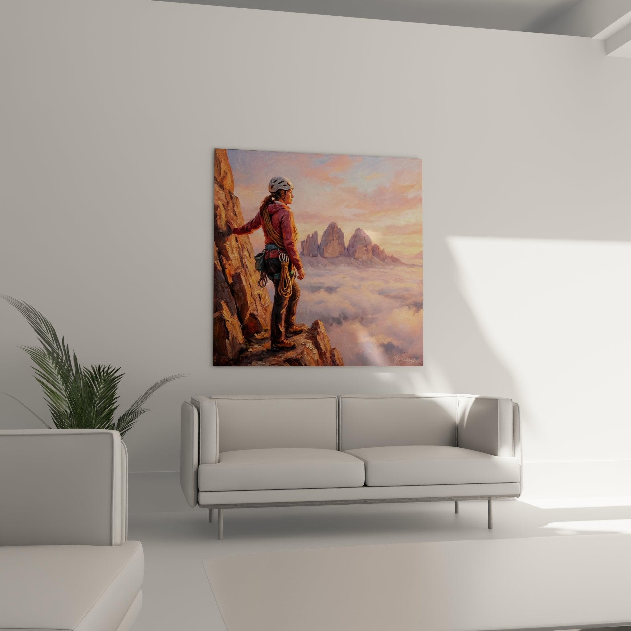 Detailed climbing wall art equipment climber helmet harness ropes realistic technique mountain art