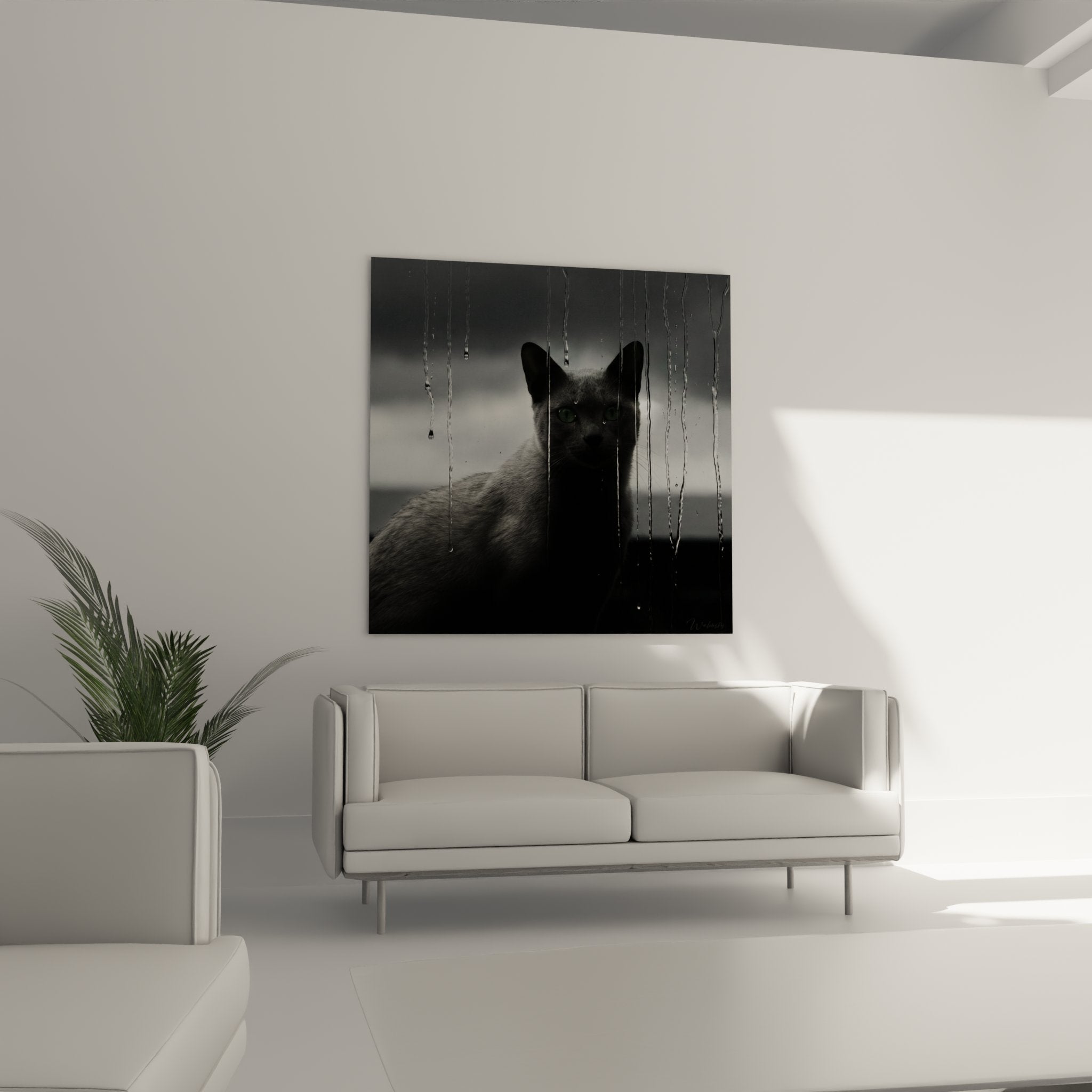 Gros plan sur les yeux verts perçants du chat Korat dans tableau artistique