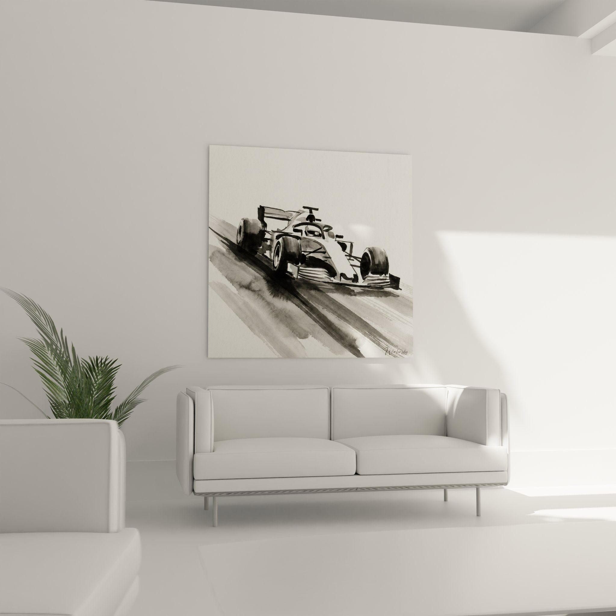 Detail du tableau F1 montrant les elements aerodynamiques et le rendu artistique de la monoplace