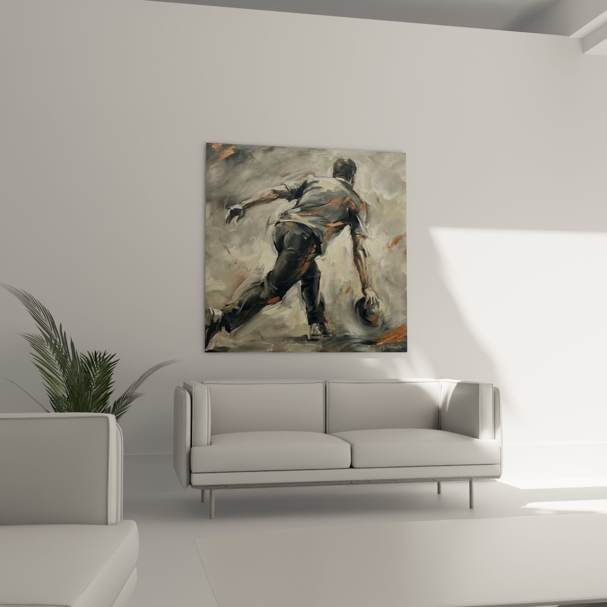 Bowling painting detail, expressive technique, dynamic brushstrokes, artistic texture