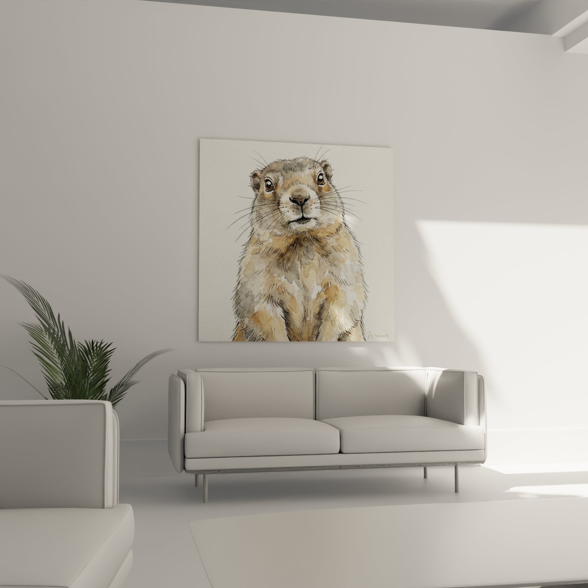 Dettaglio acquerello marmotta delle Alpi, tecnica pennello e colori naturali, arte animaliera savoiarda autentica