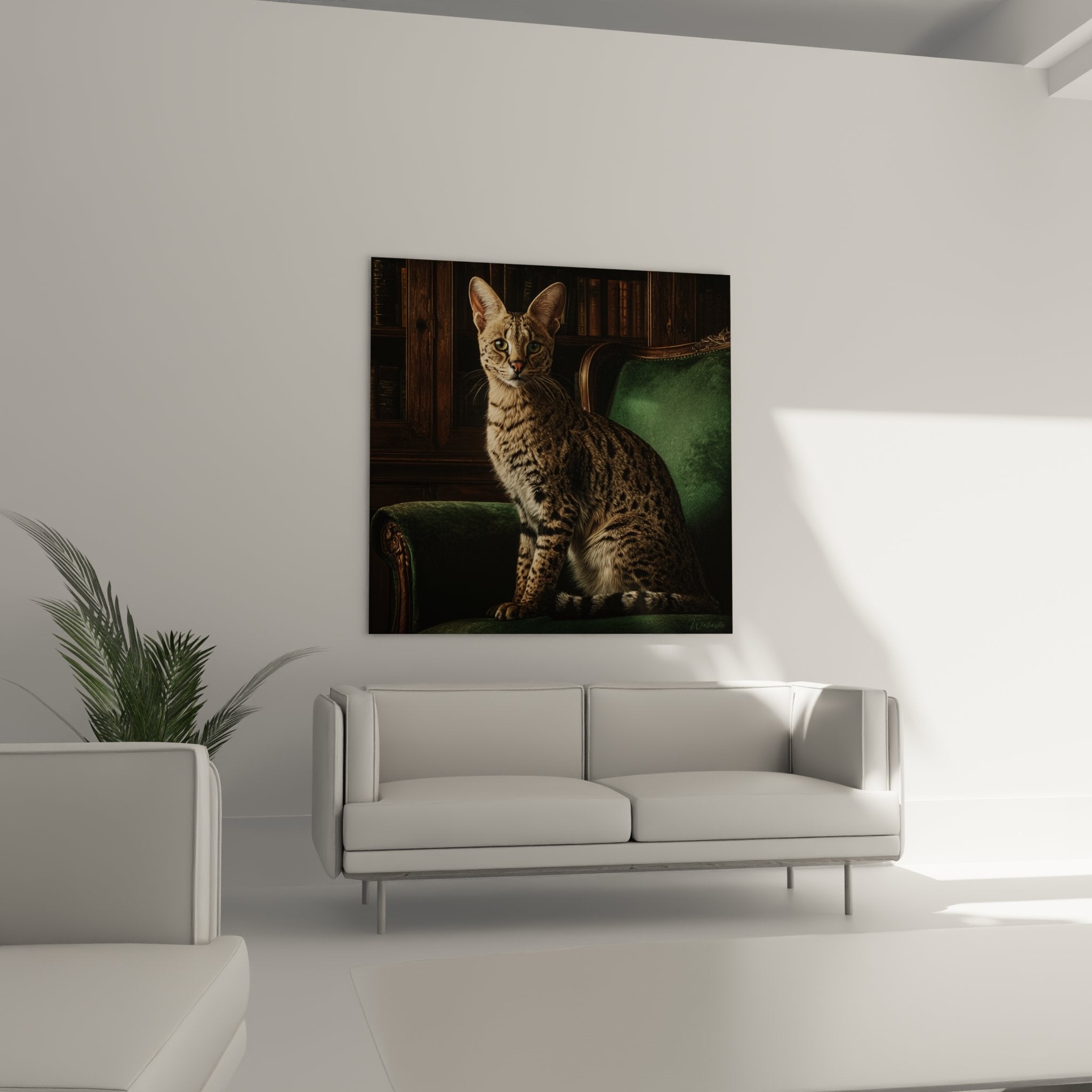 Gros plan portrait artistique chat Savannah aux yeux pergants robe tachetee doree texture realiste