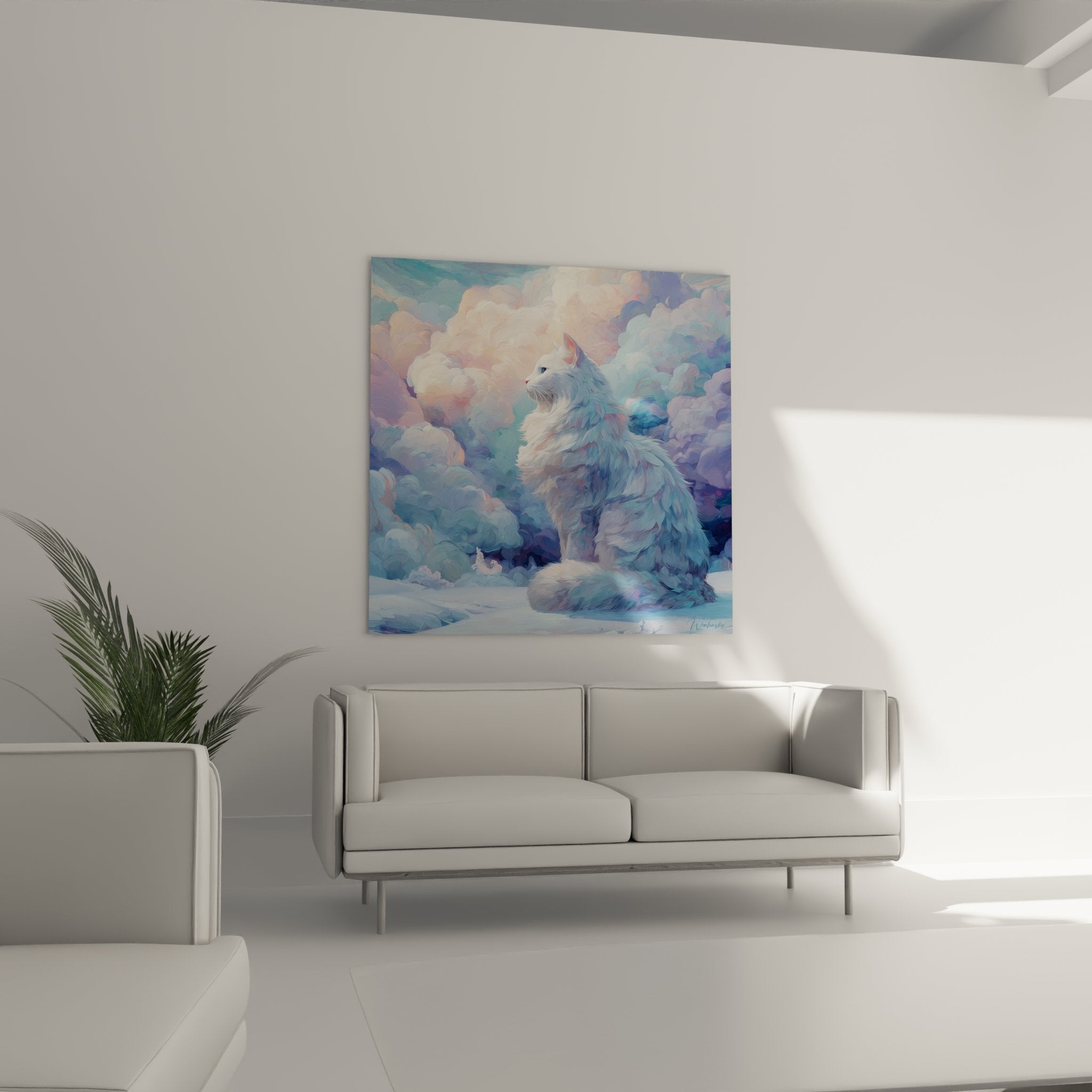Close-up detail of the silky coat of the Siberian cat in blue tones in the artwork