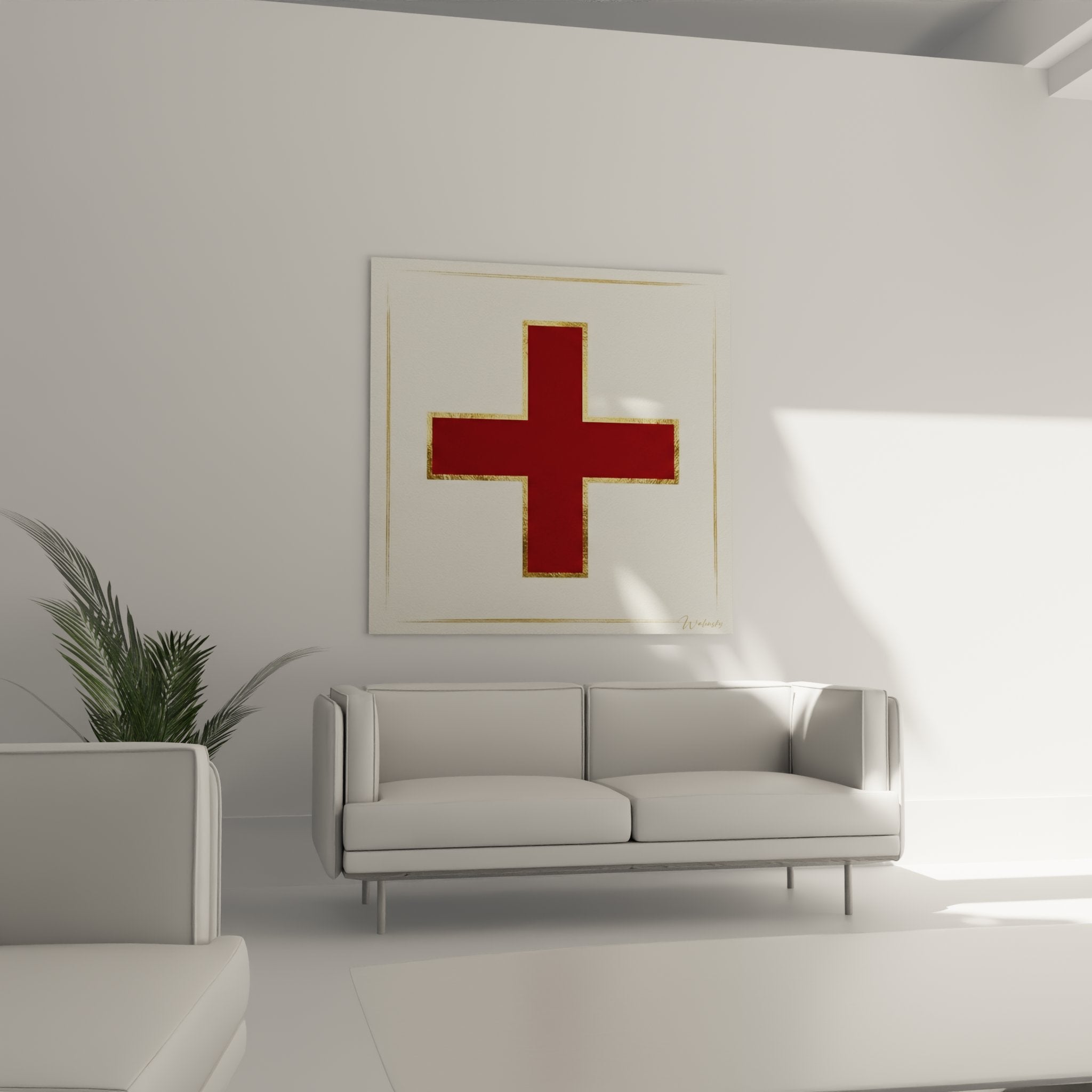 Dettaglio texture e finiture dorate quadro croce rossa - qualità artistica premium Edizione La Savoie