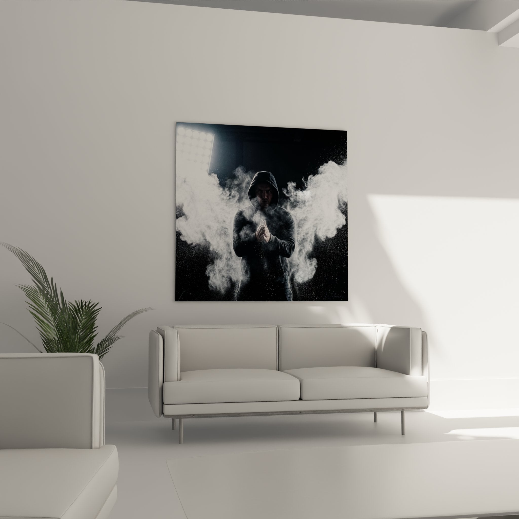 Close-up crossfit wall art white powder explosion athlete focus artistic details