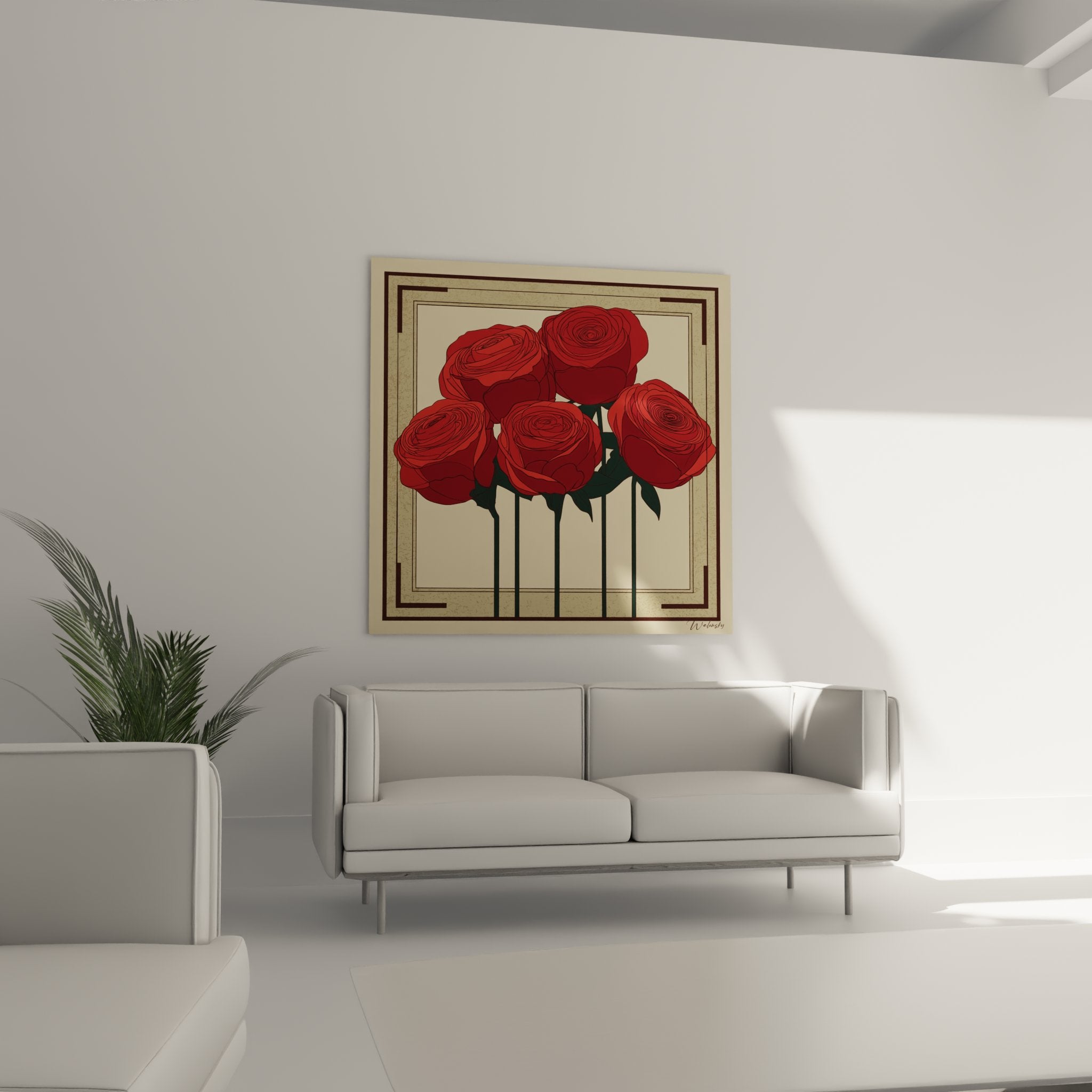 Dettaglio rose rosse stilizzate petali texturizzati sfumature rosso bordeaux stile art deco