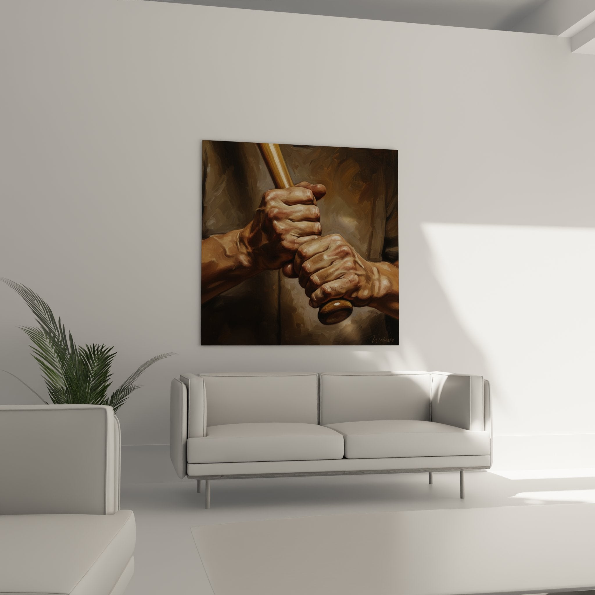 Gros plan sur tableau mains baseball montrant le grip parfait de la batte