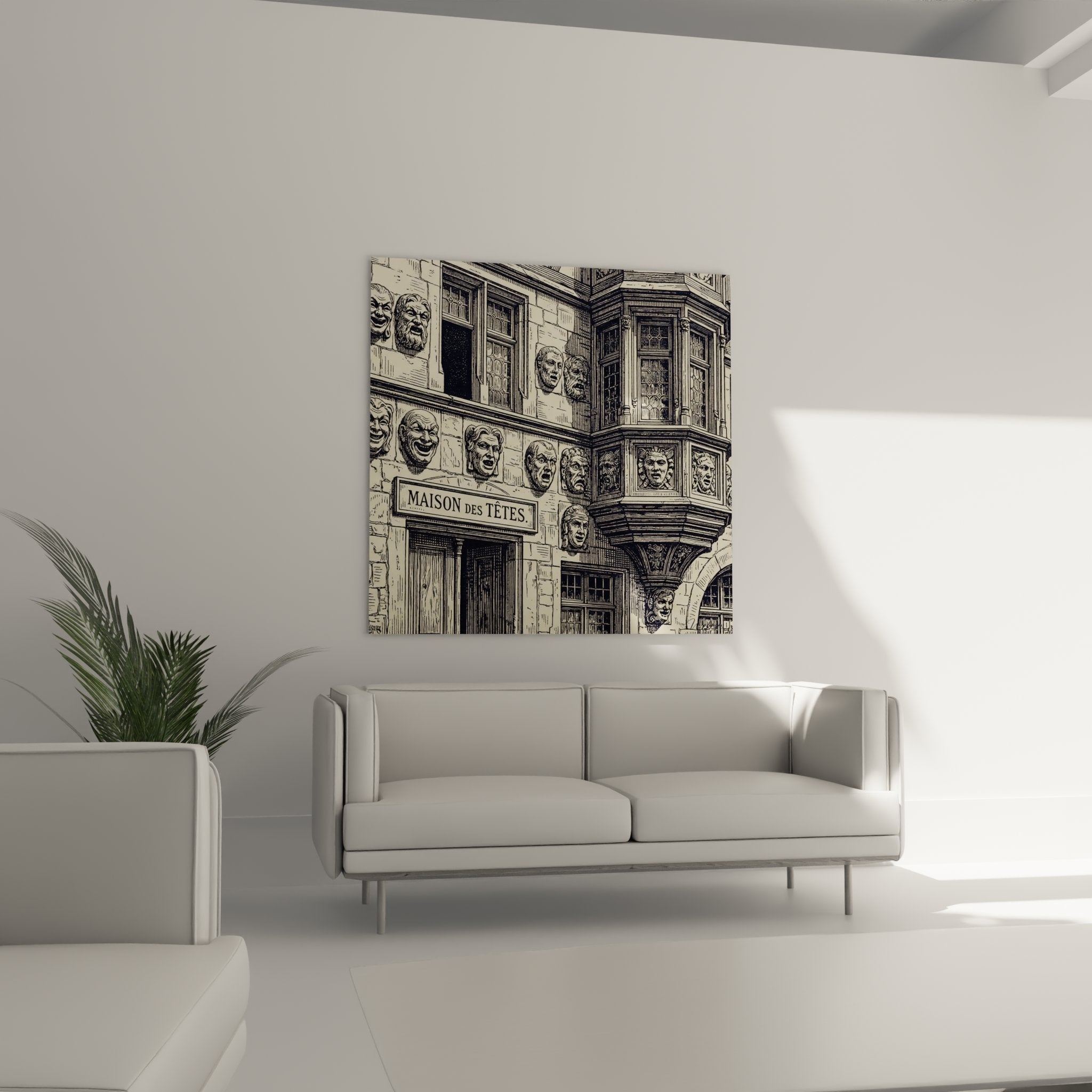 Detailaufnahme Kunstwerk skulptierte Köpfe alsatische Renaissance-Architektur Verzierungen historische Fassade
