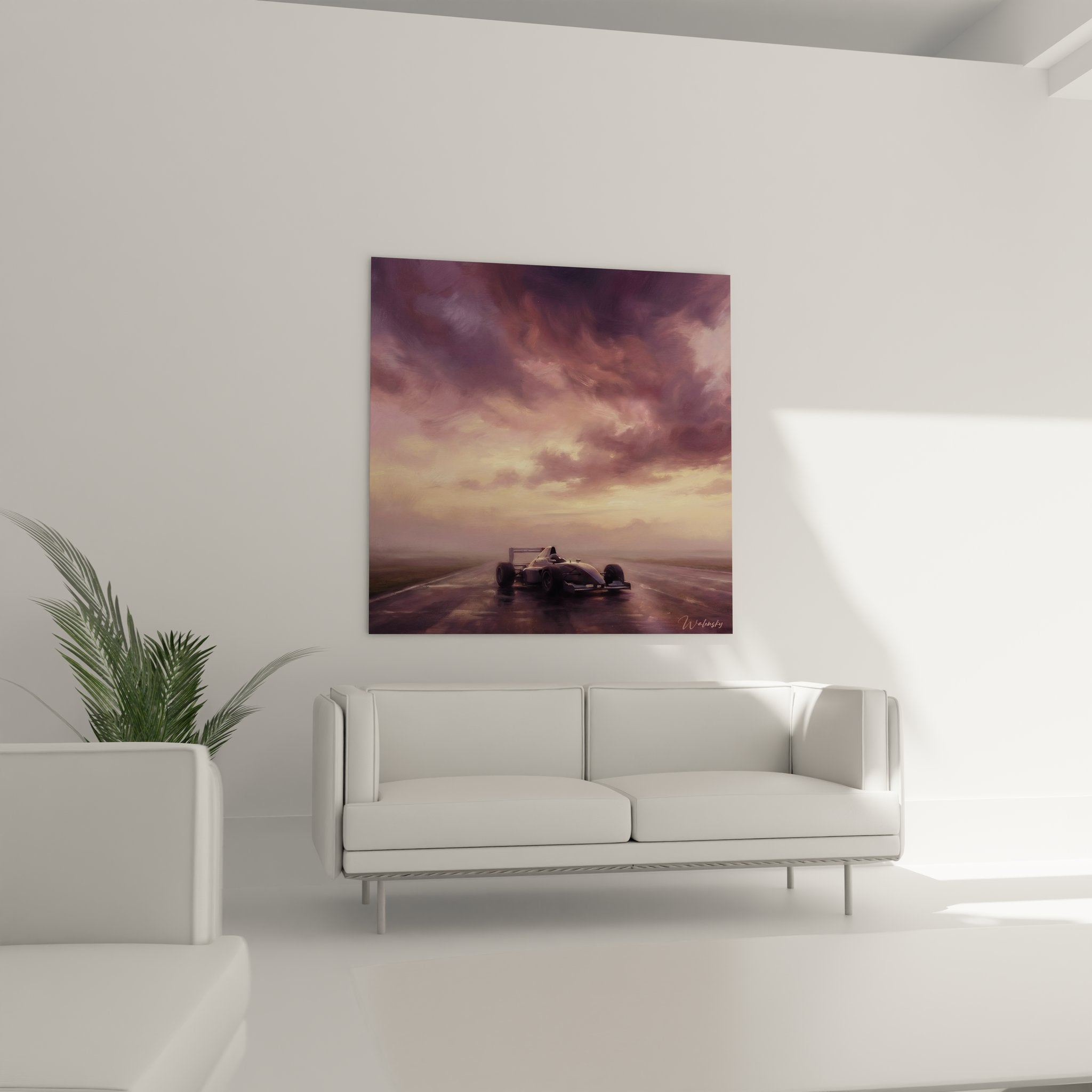 Detail tableau Formule 1 texture peinture monoplace reflets asphalte ciel tourmente Welinsky