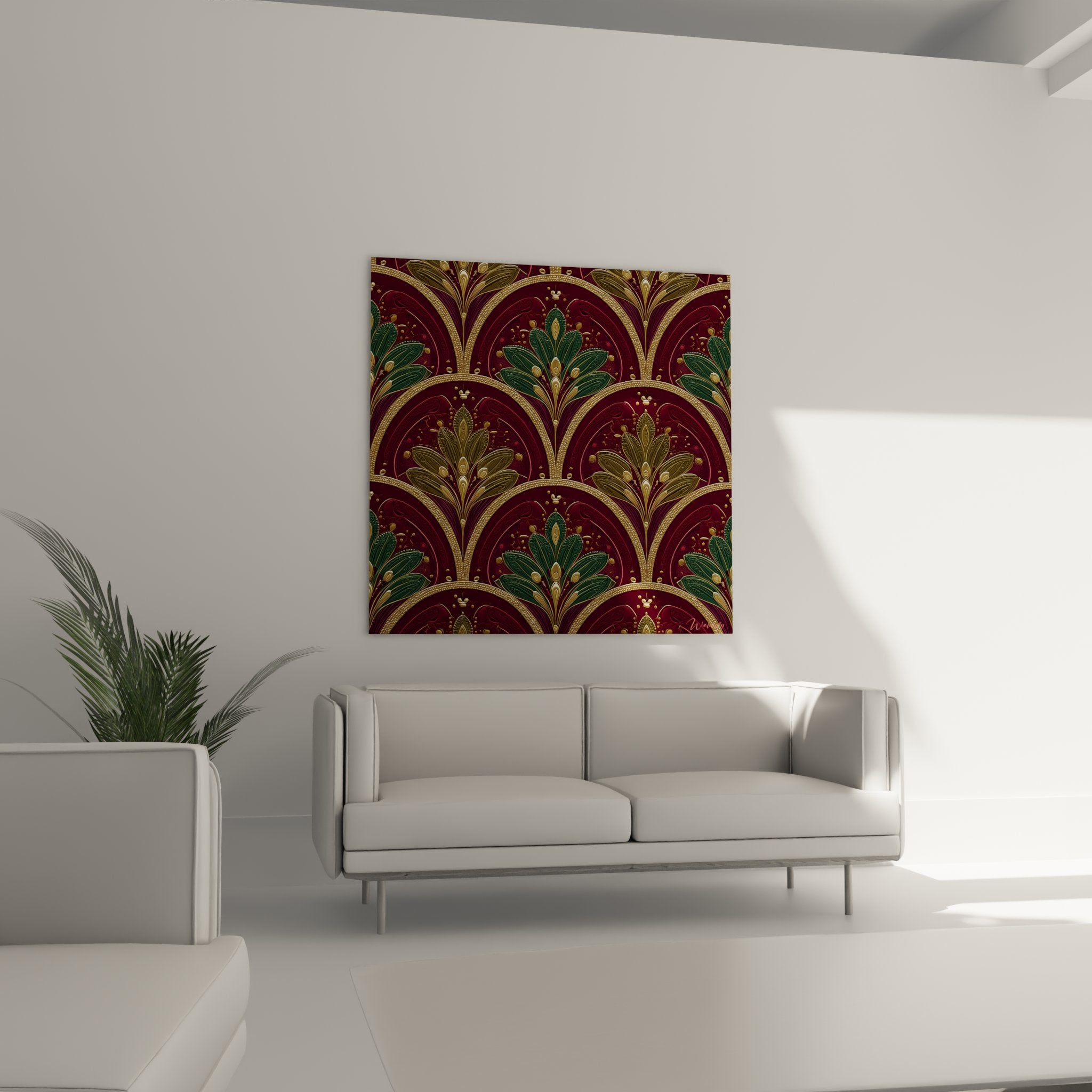 Detail motifs floraux art deco eventails bordeaux or texture decorative vintage gros plan