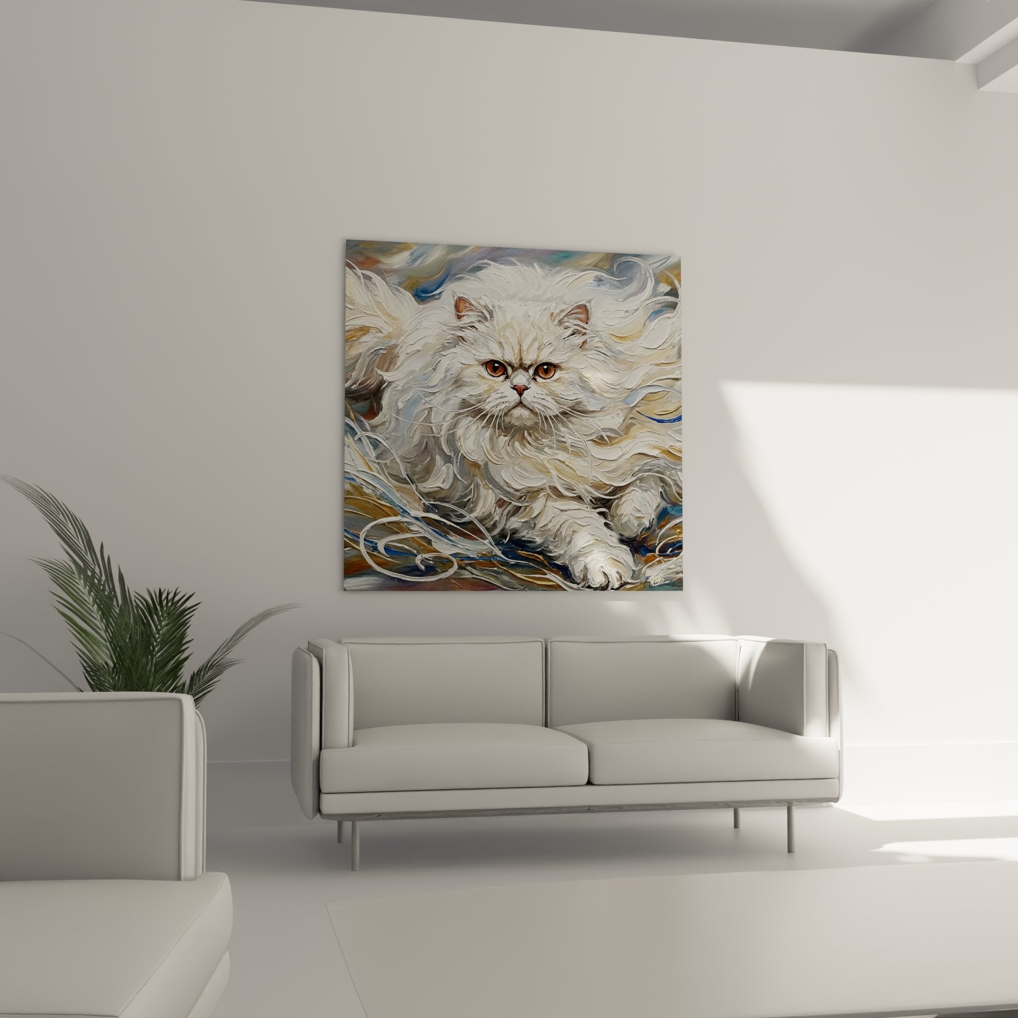 Detail of amber eyes and white fur Persian cat, high quality artistic painting zoomed texture