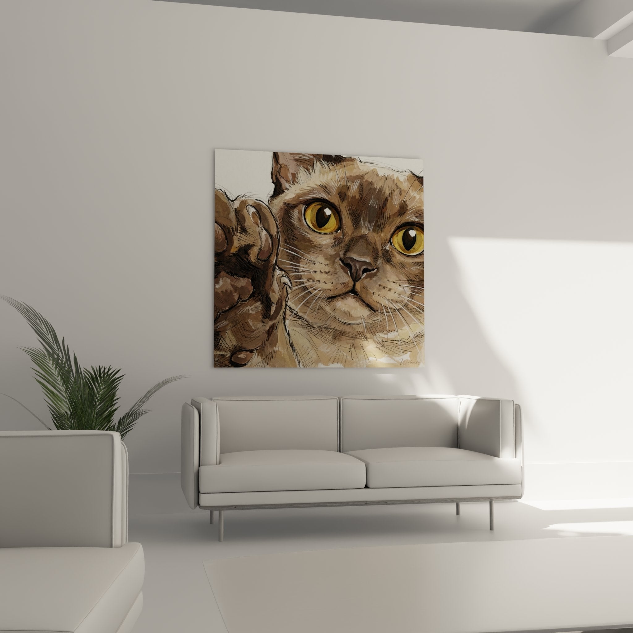 Détail rapproché portrait chat Burmese, technique peinture expressionniste, yeux ambre expressifs