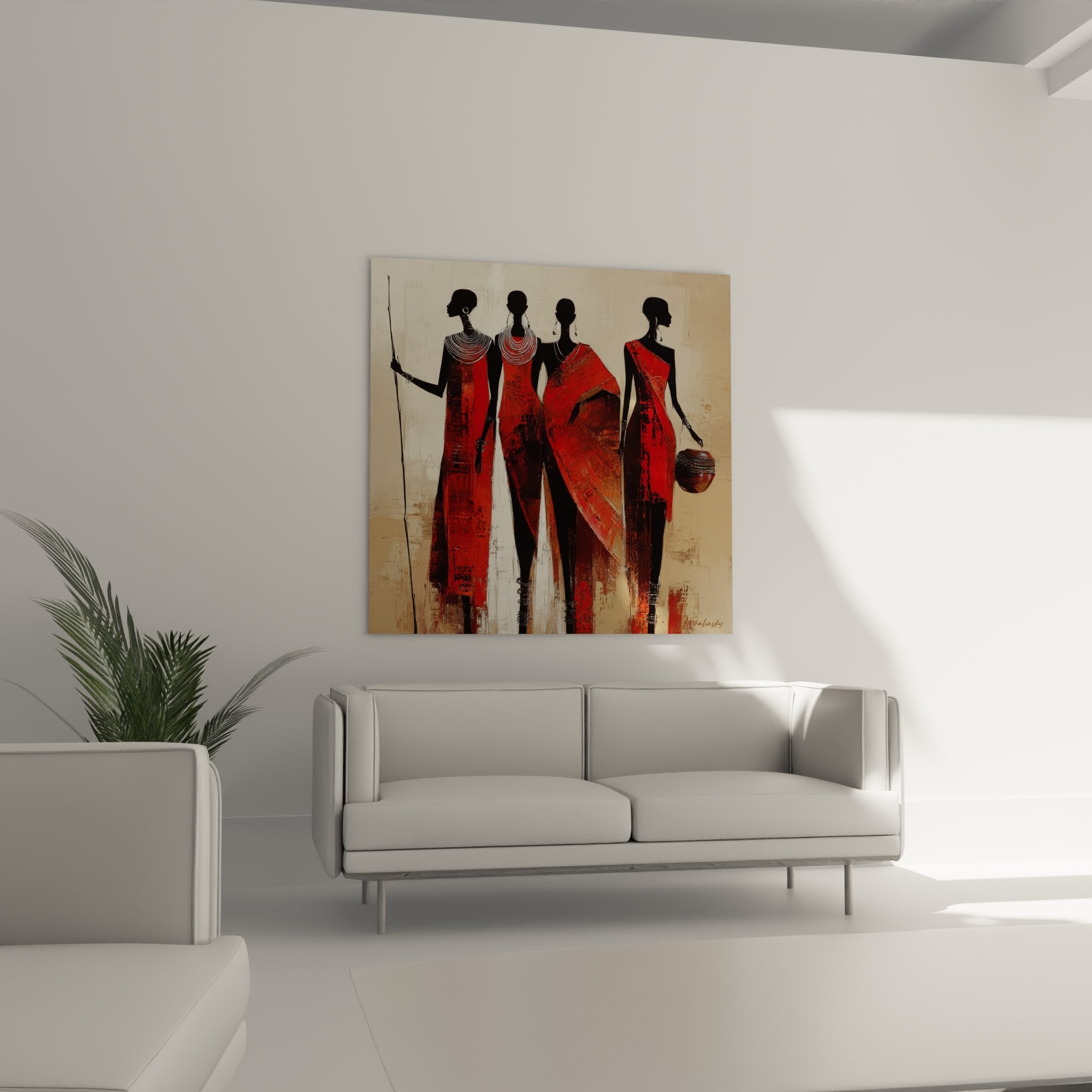 Detail african art painting masai women spiral necklaces traditional jewelry contemporary ethnic artwork