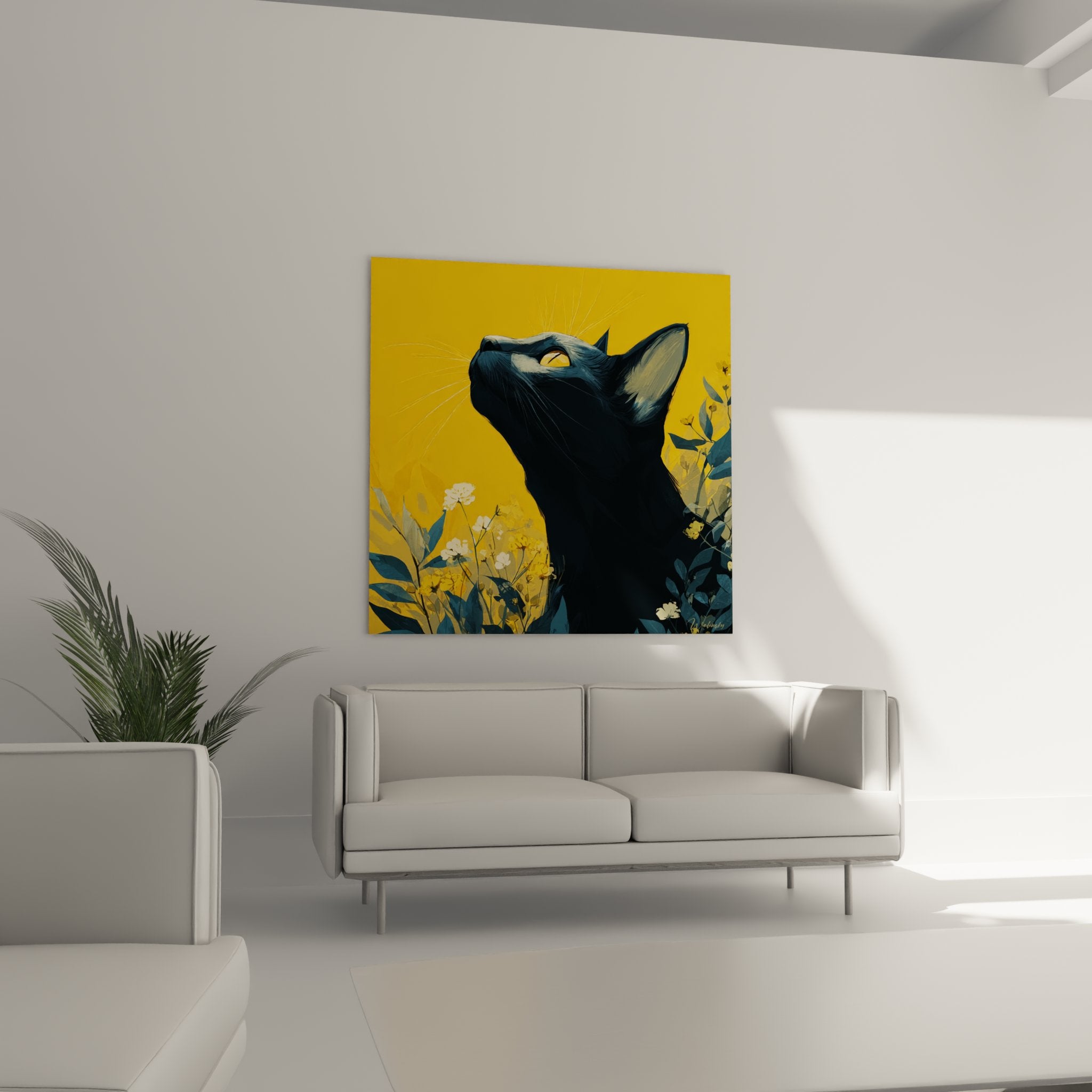 Close-up detail black cat artwork realistic fur golden expressive eyes artistic painting quality