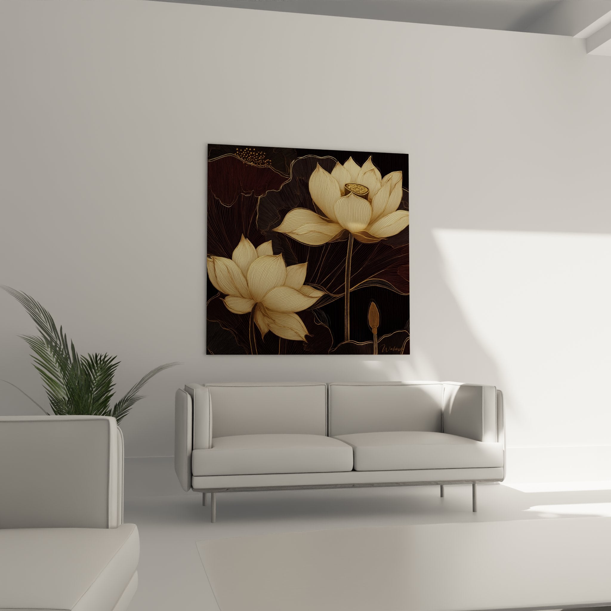 Detail of golden lotus petals showcasing the fineness of artistic craftsmanship and metallic nuances