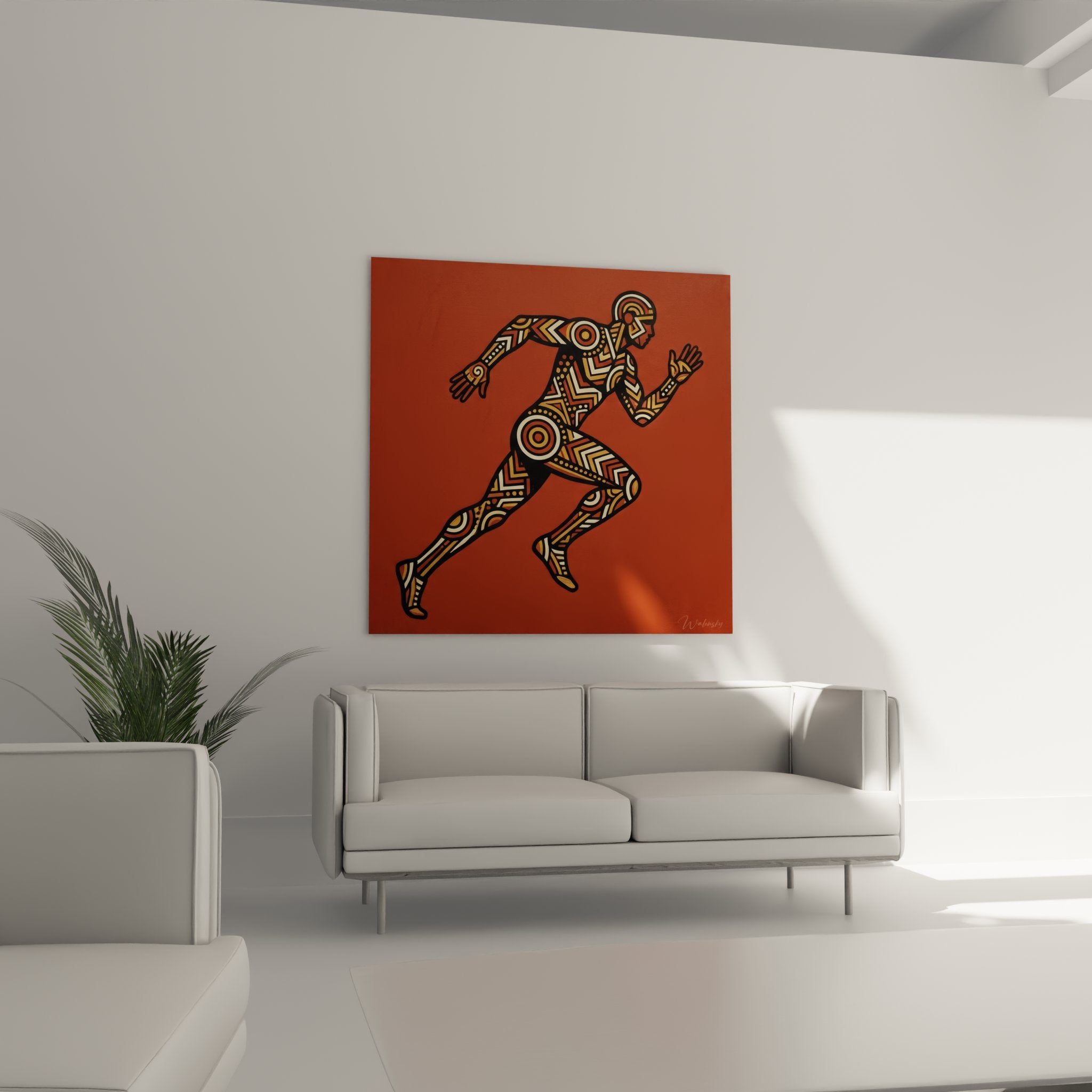 Dettaglio artistico motivi tribali aborigeni runner pattern circolari chevron linee ocra