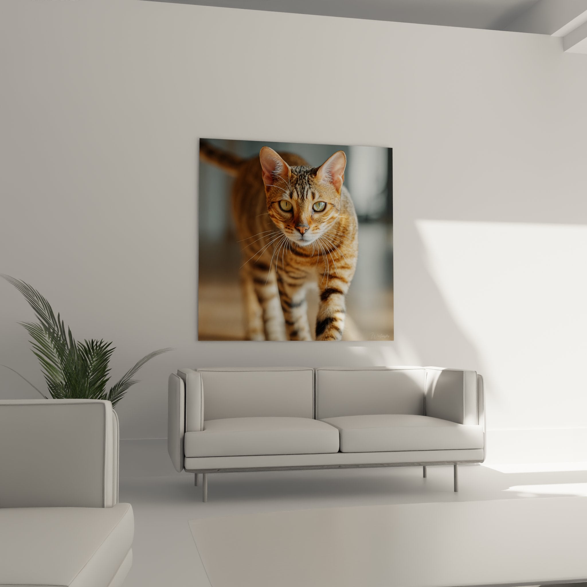 Close-up of the Sokoke cat artwork showing spotted fur details and mesmerizing golden gaze
