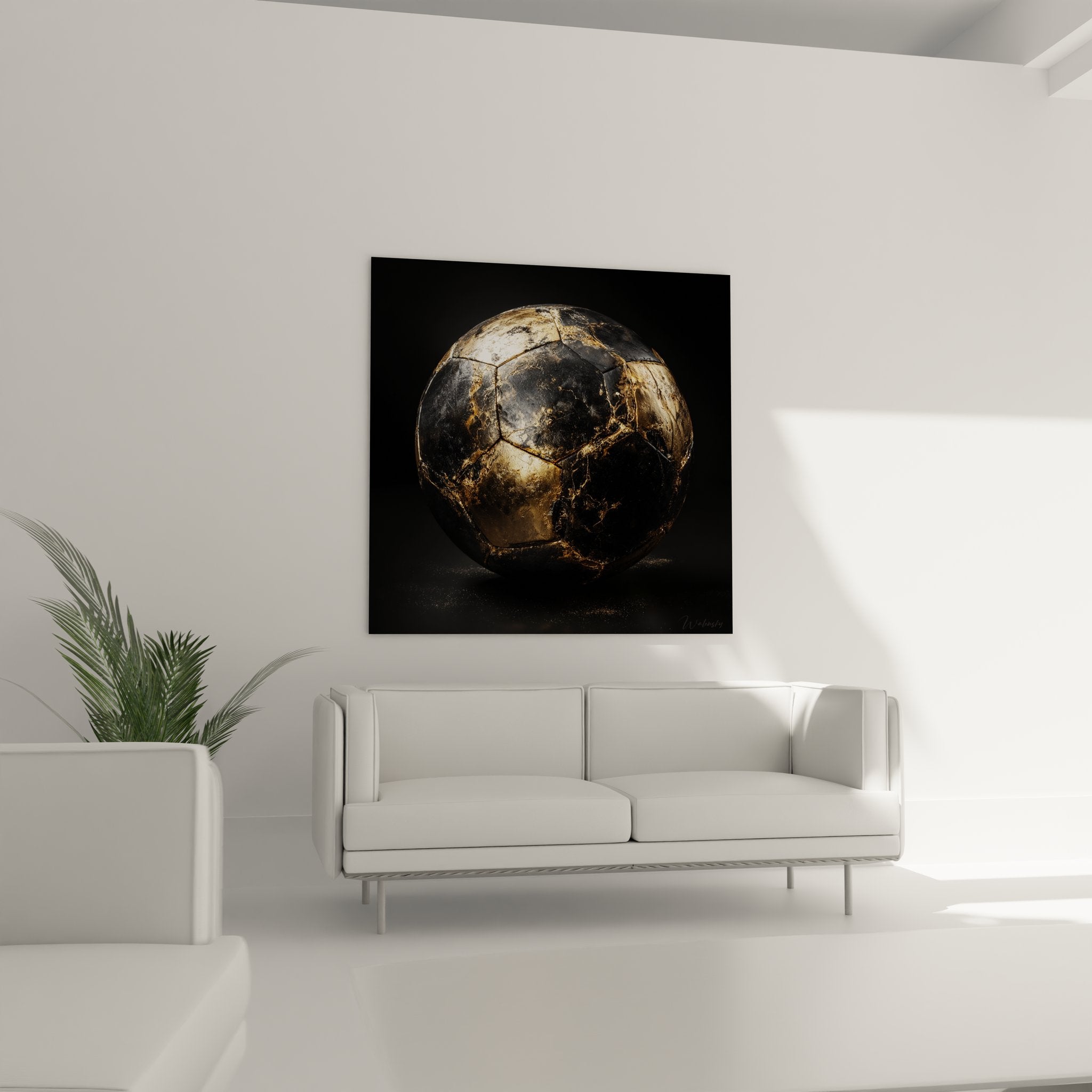 Gros plan ballon football vintage patine or et cuivre avec coutures authentiques art mural sport