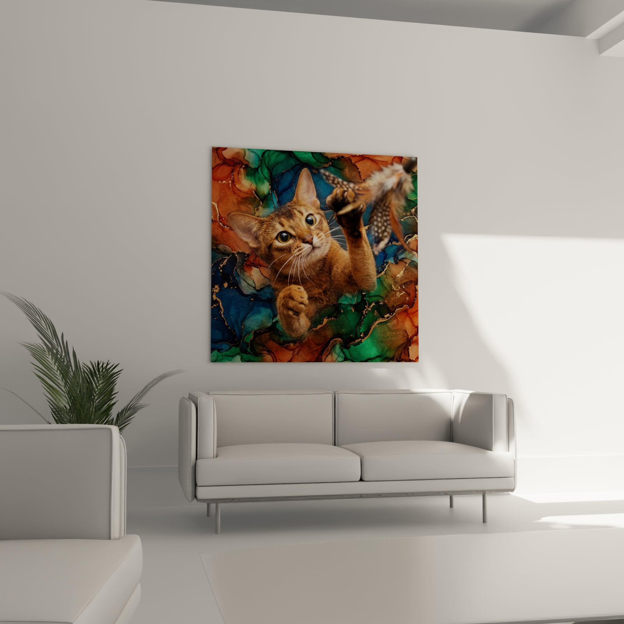 Nahaufnahme des Abyssinierkatzen-Kunstdrucks mit künstlerischer Textur und hochauflösender Druckqualität