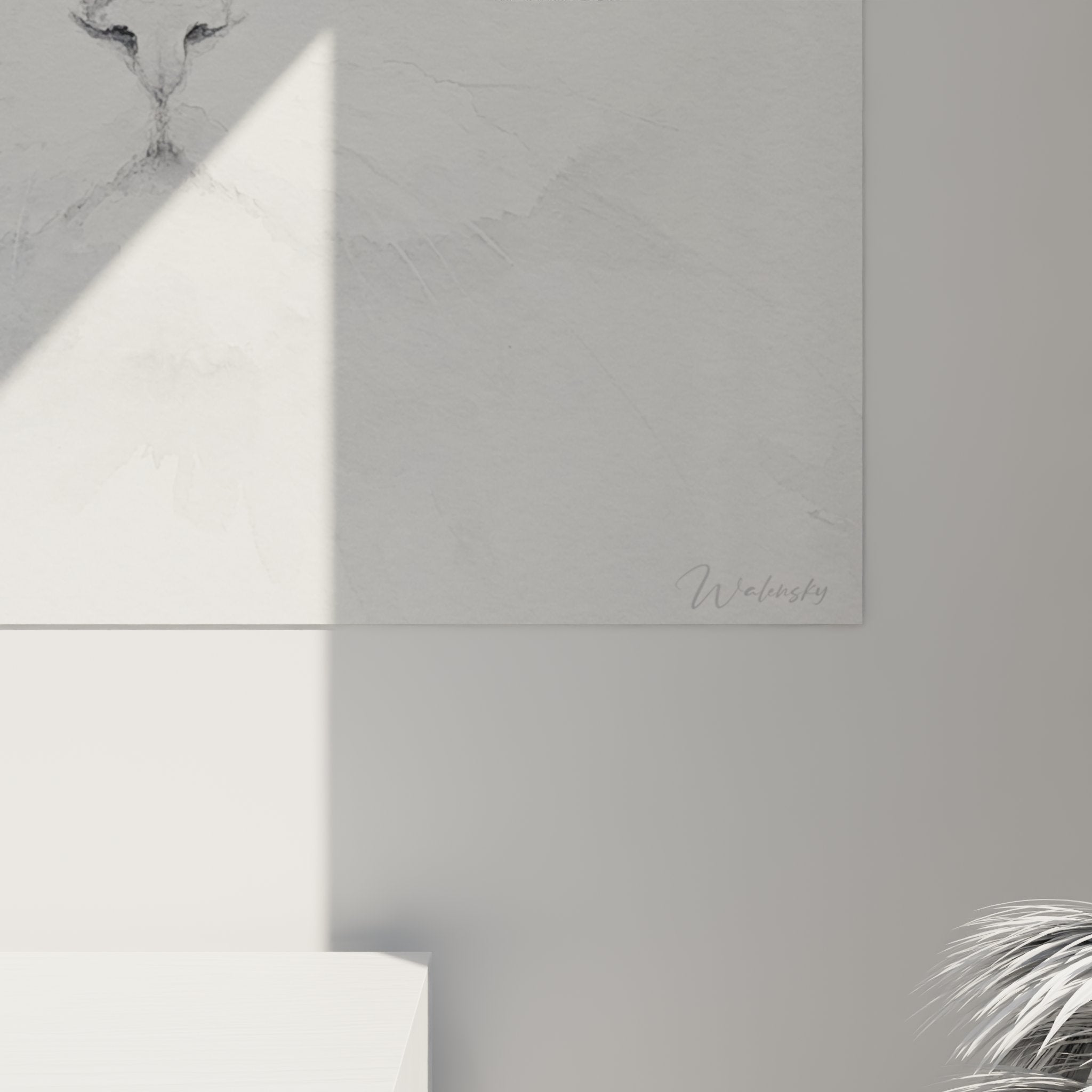 Overview white Persian cat wall art, feline artwork for modern interior