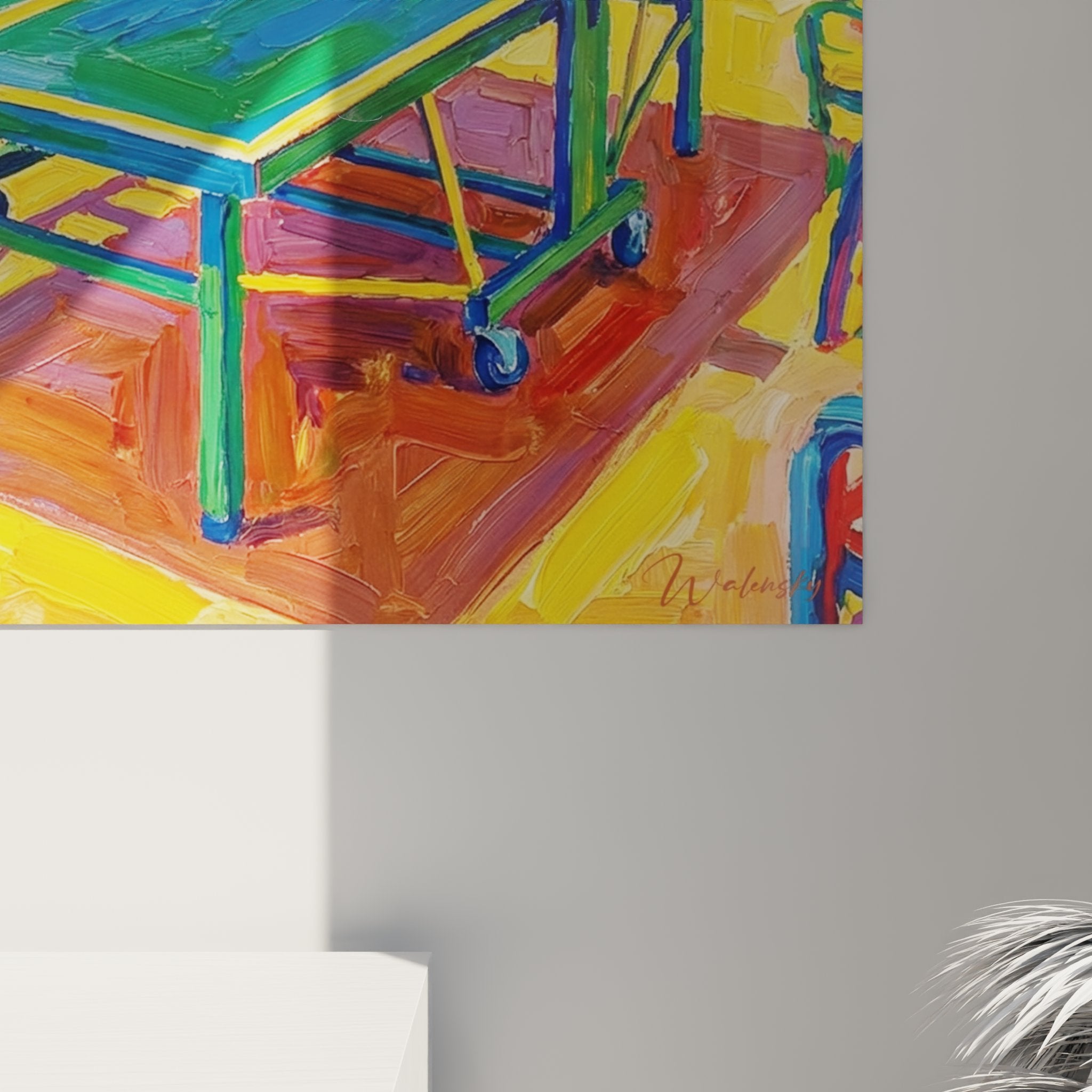 Vue d'ensemble tableau ping pong terrasse avec pergola ocre et mer méditerranéenne