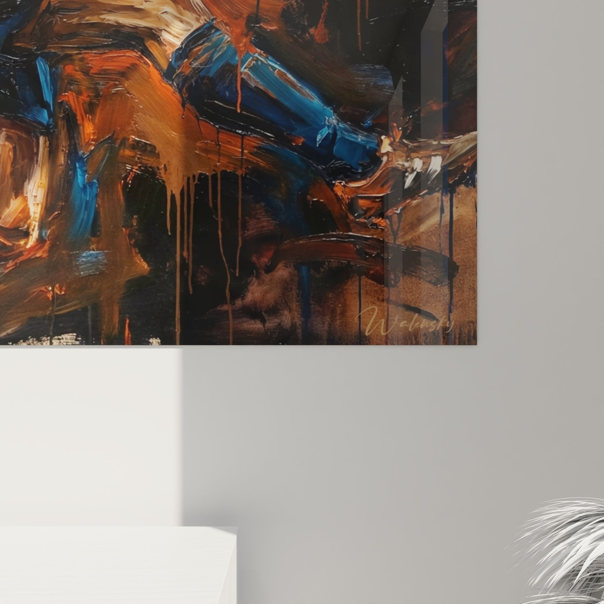 Vue d'ensemble tableau footballeur action art mural expressionniste decoration interieur moderne