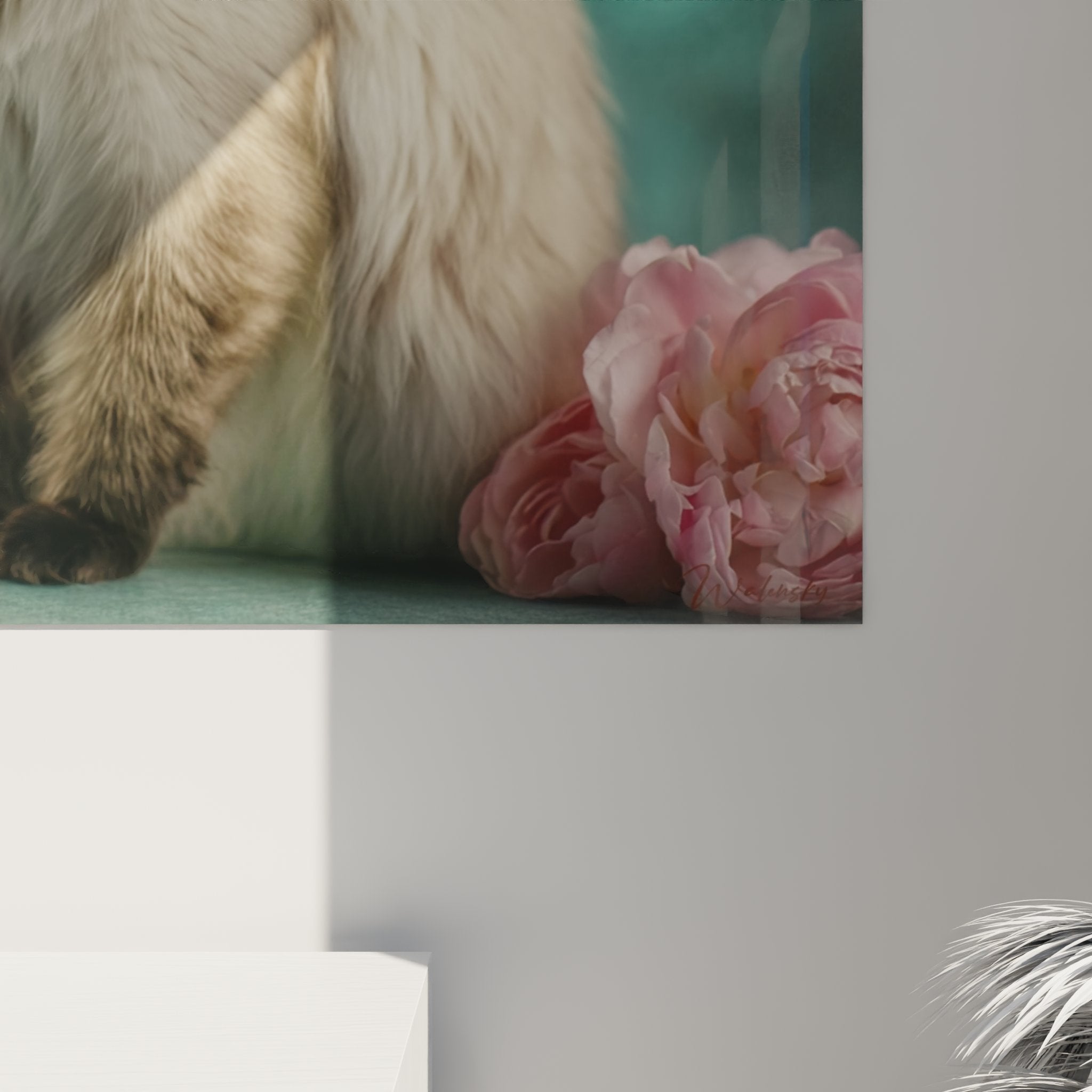 Vista d'insieme quadro murale gatto balinese dagli occhi blu - ambiance floreale romantica decorazione d'interni