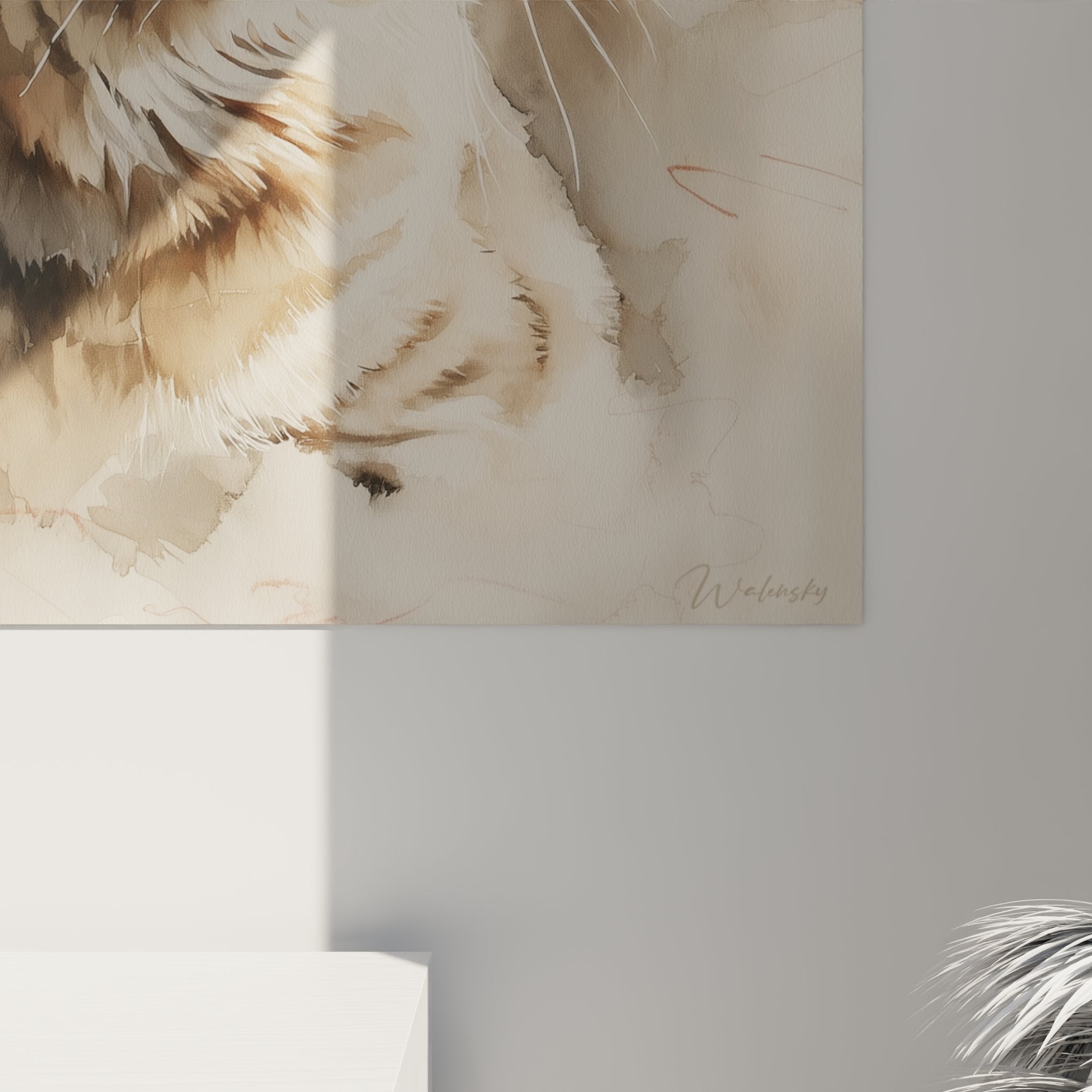 Vue ensemble tableau mural chat American Bobtail roux décoration intérieur style artistique