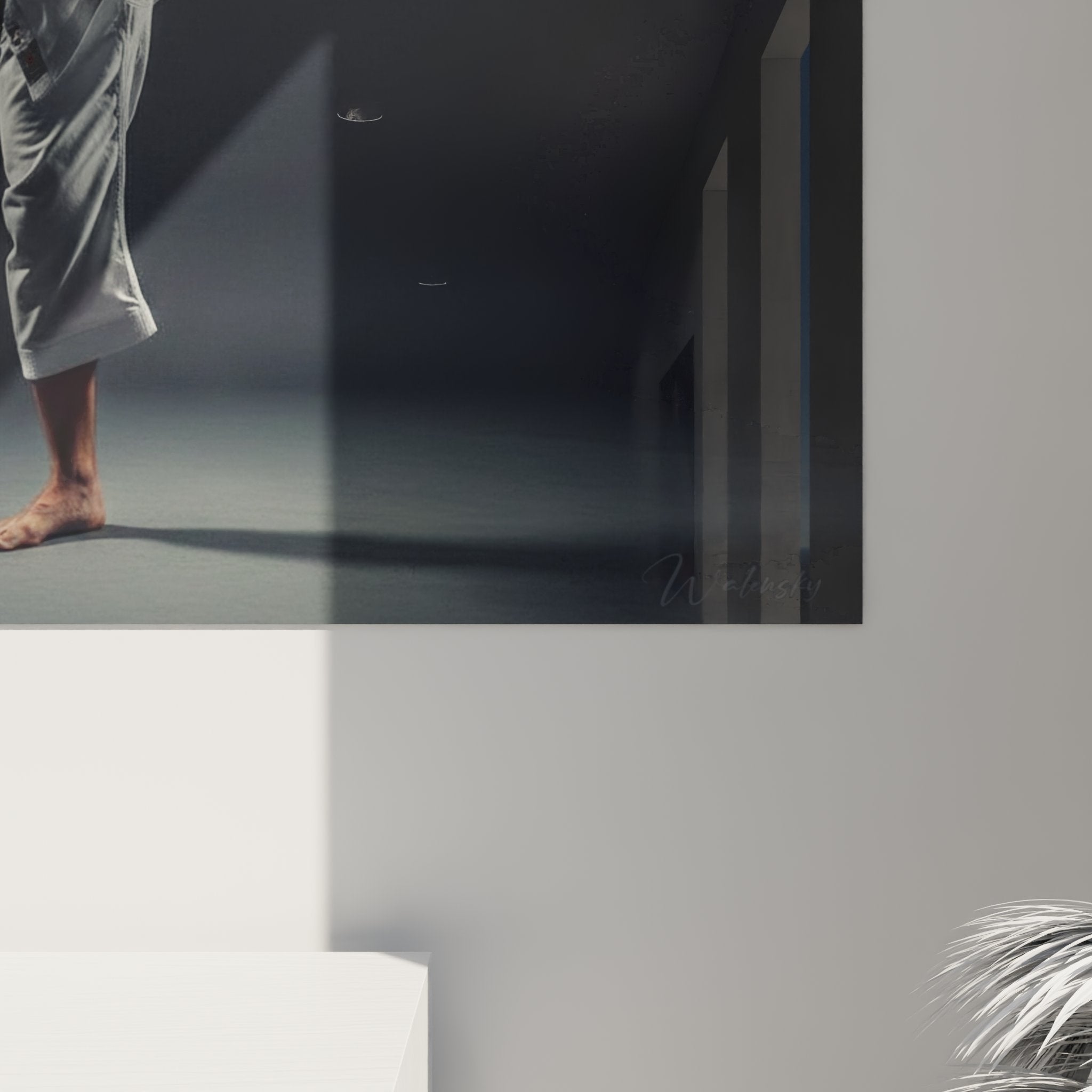 Vue ensemble tableau karate mural decoration interieure moderne art martial japonais coup de pied dynamique