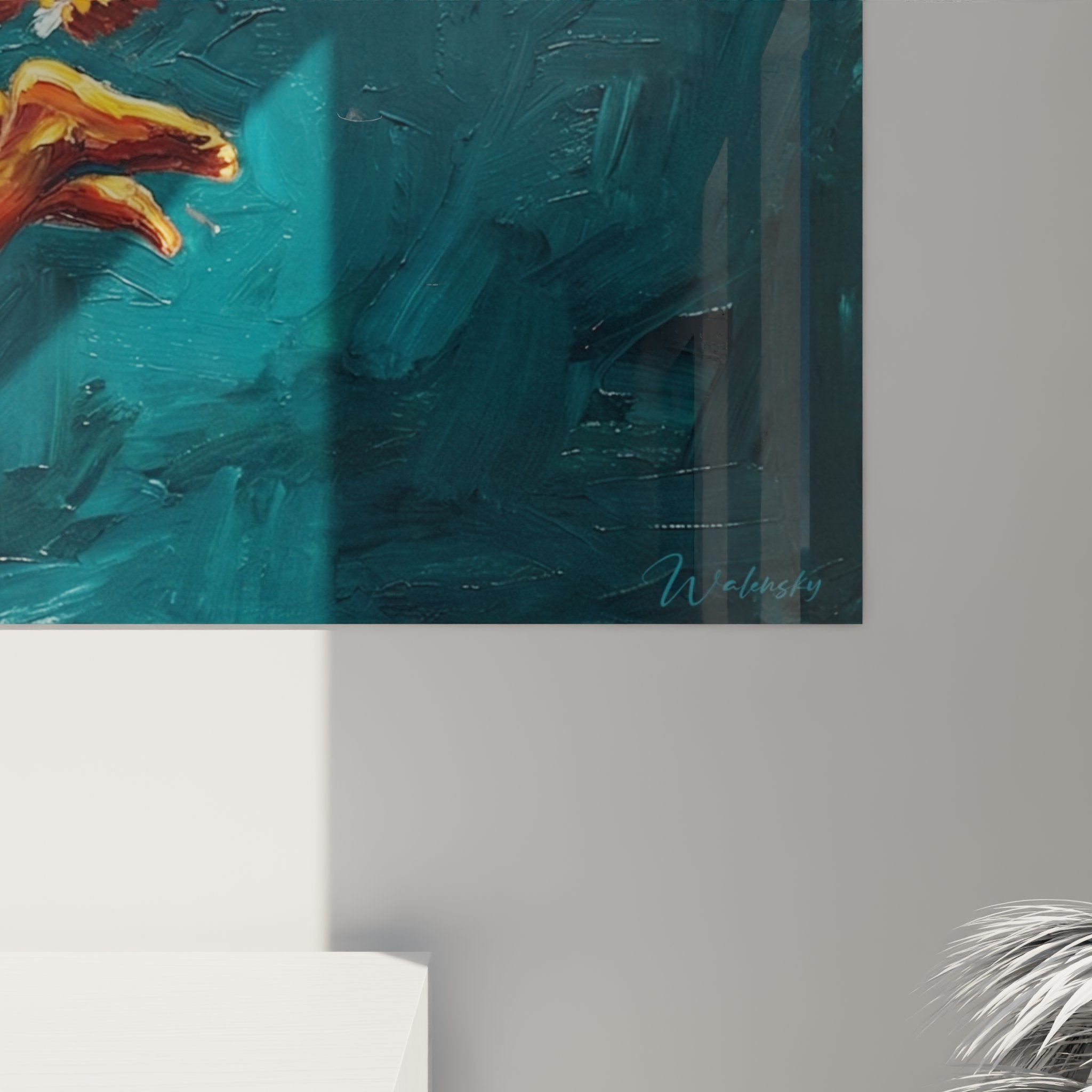 Complete view child artwork jumping rope wall decoration art movement bright colors