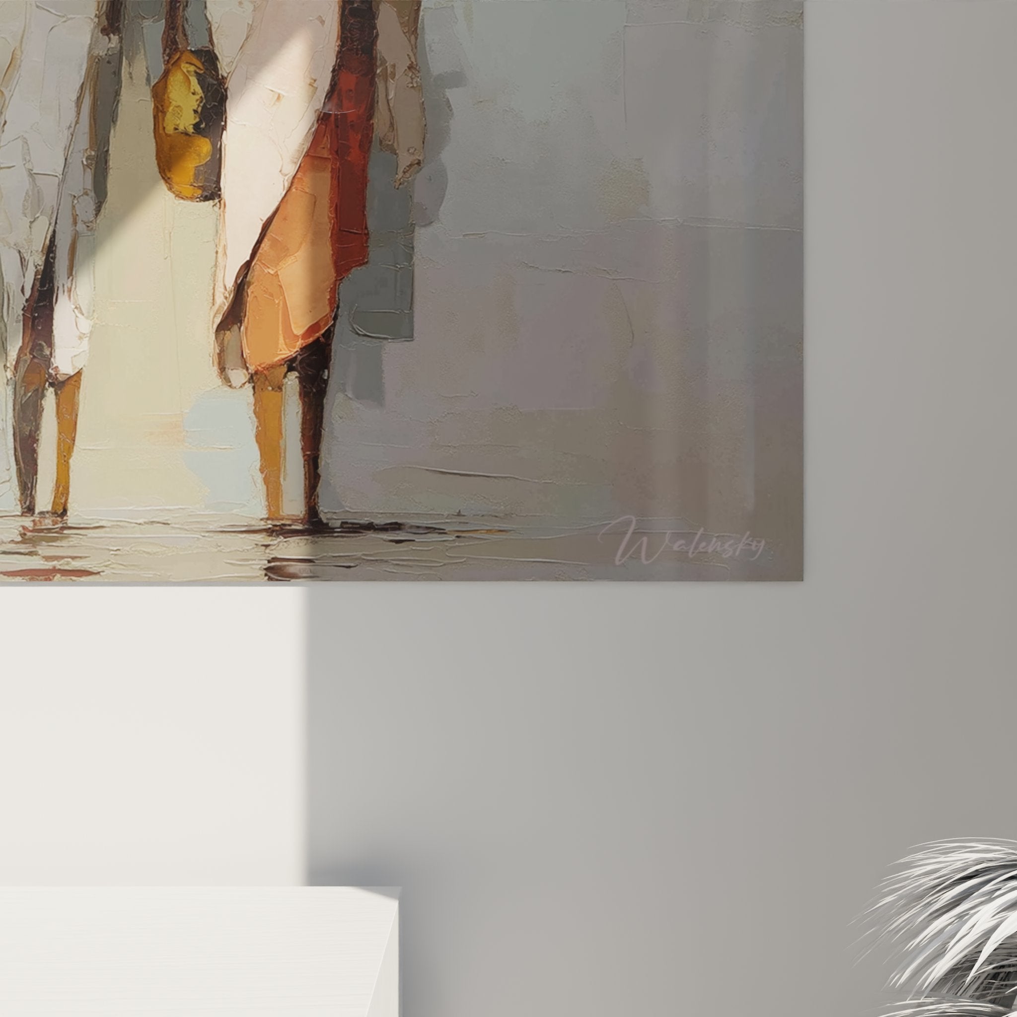 Vista d'insieme tela arte africana donne tradizionali trasporto acqua decorazione murale culturale