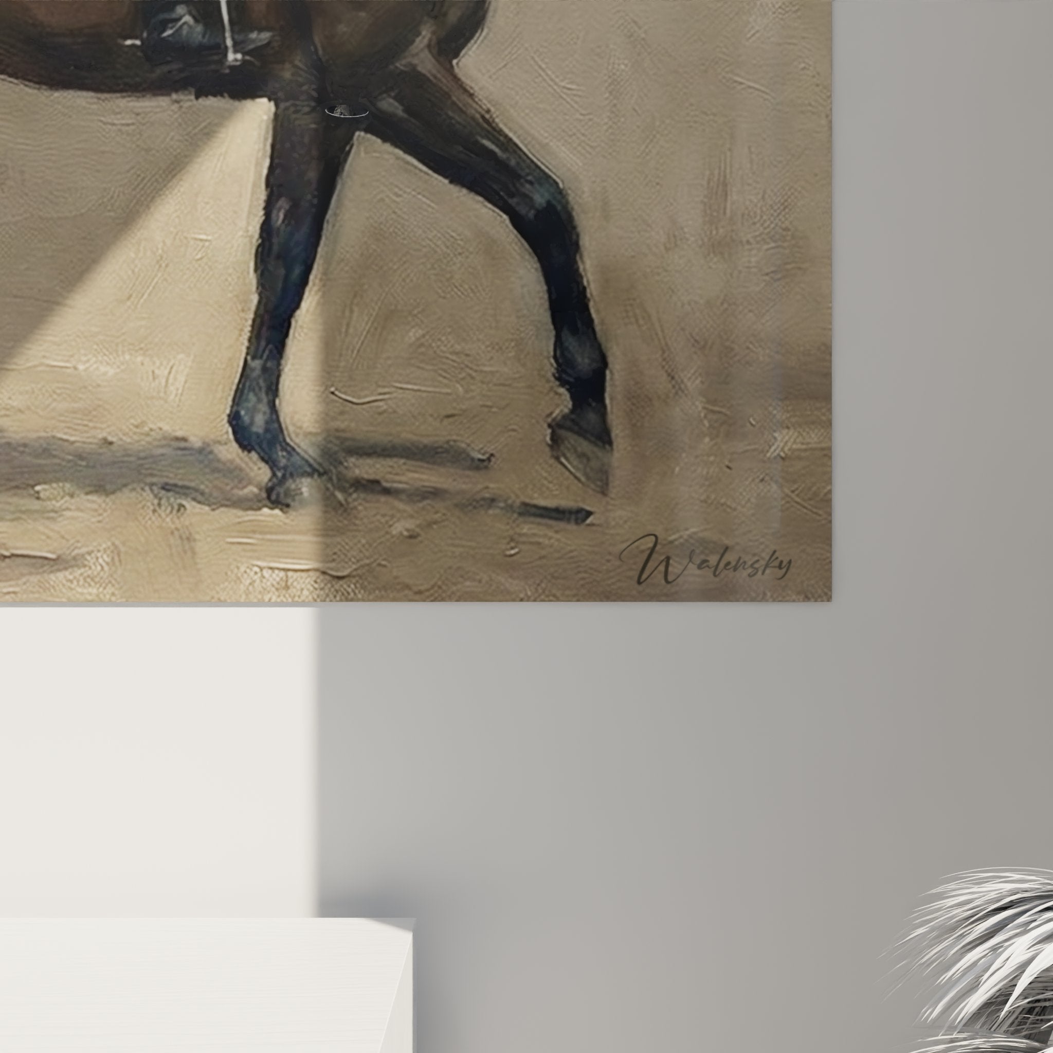 Panoramica quadro arte equestre, composizione cavallerizza dressage, stile pittura classica