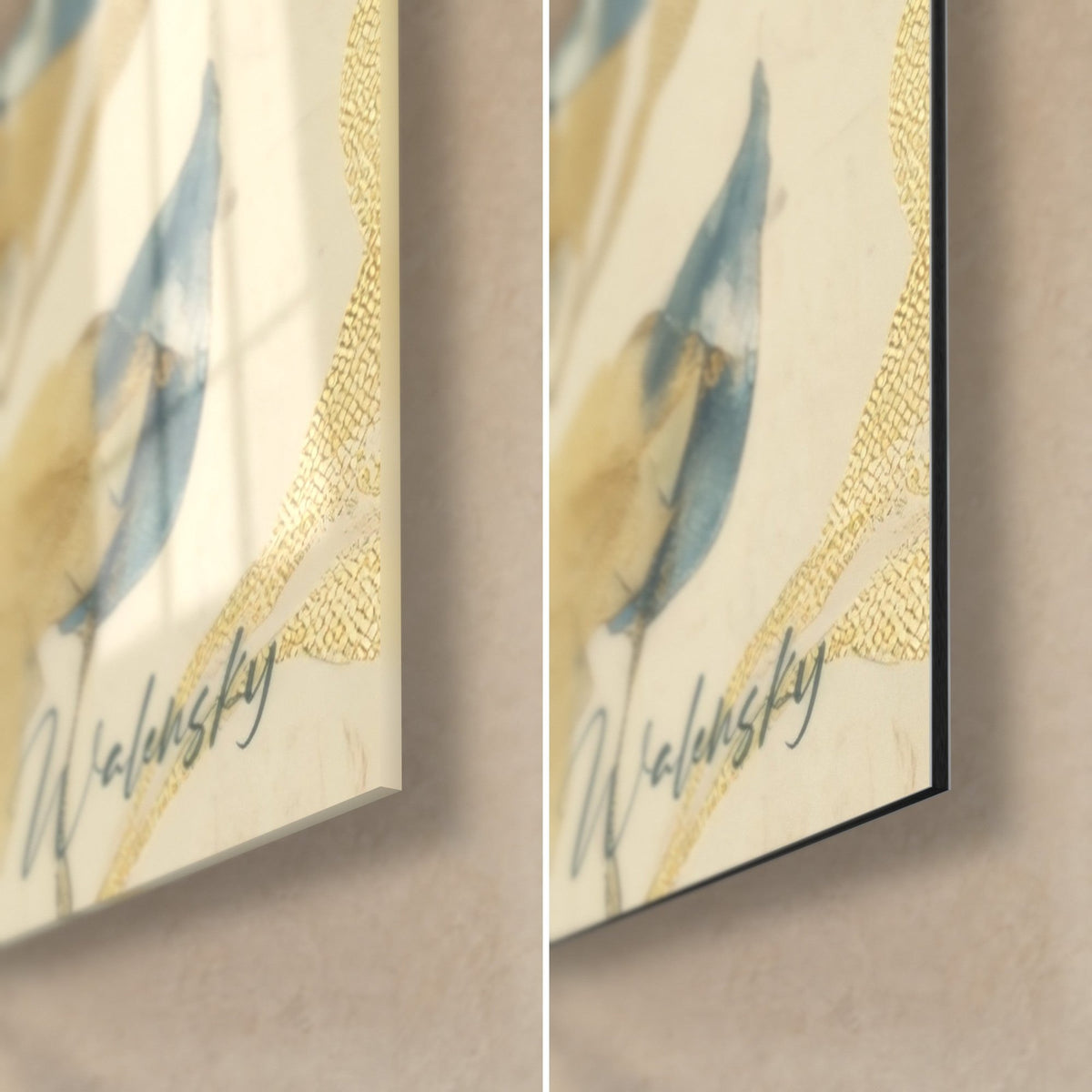 Schilderij Birmese kat met ivoorkleurige vacht, rechtsonder: glanzend acrylglas links, mat zwart Dibond rechts, 3 mm rand