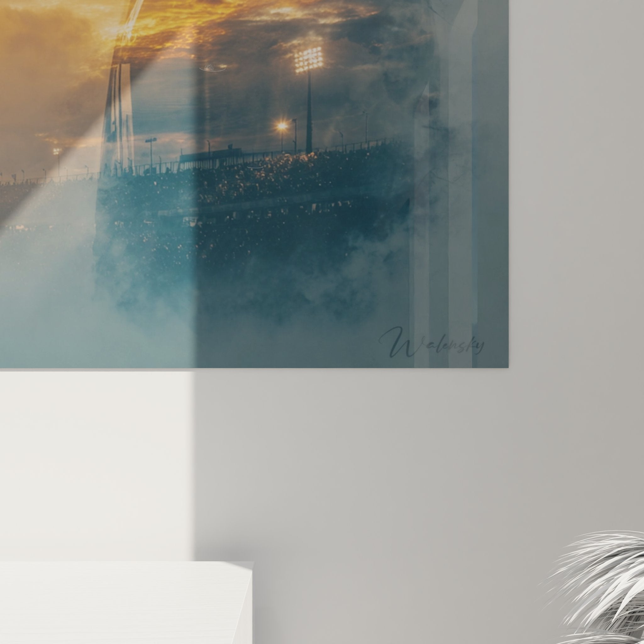 Vue ensemble tableau football contemplatif décoration intérieure moderne art mural sportif design