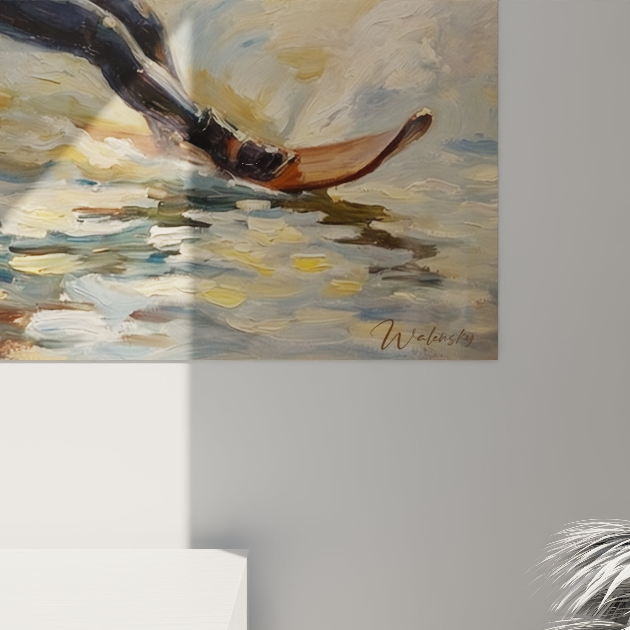 Vista generale del quadro sci nautico in un interno contemporaneo, stile decorazione sport acquatico