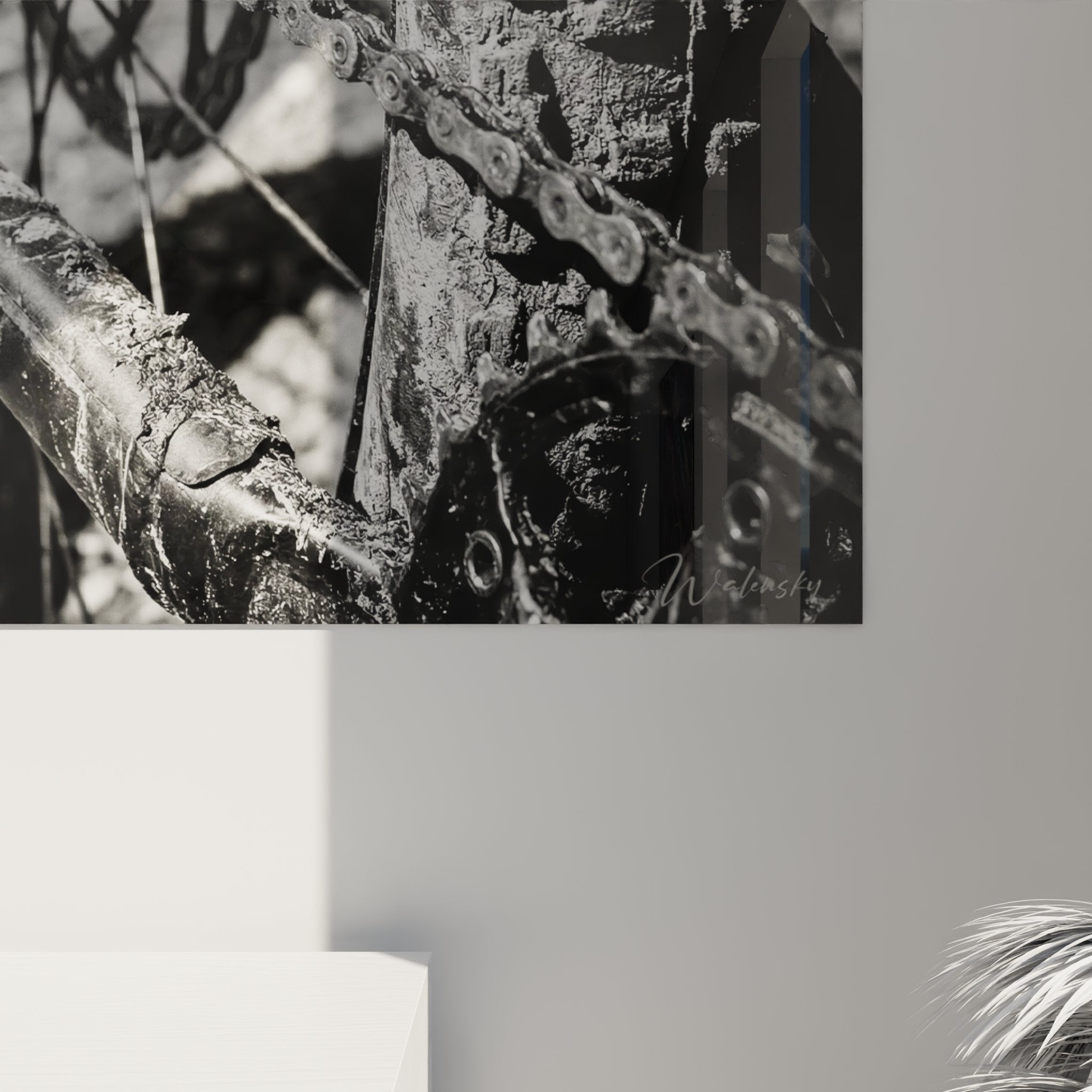 Overview mountain bike transmission wall art displayed on white interior wall sports cycling decoration