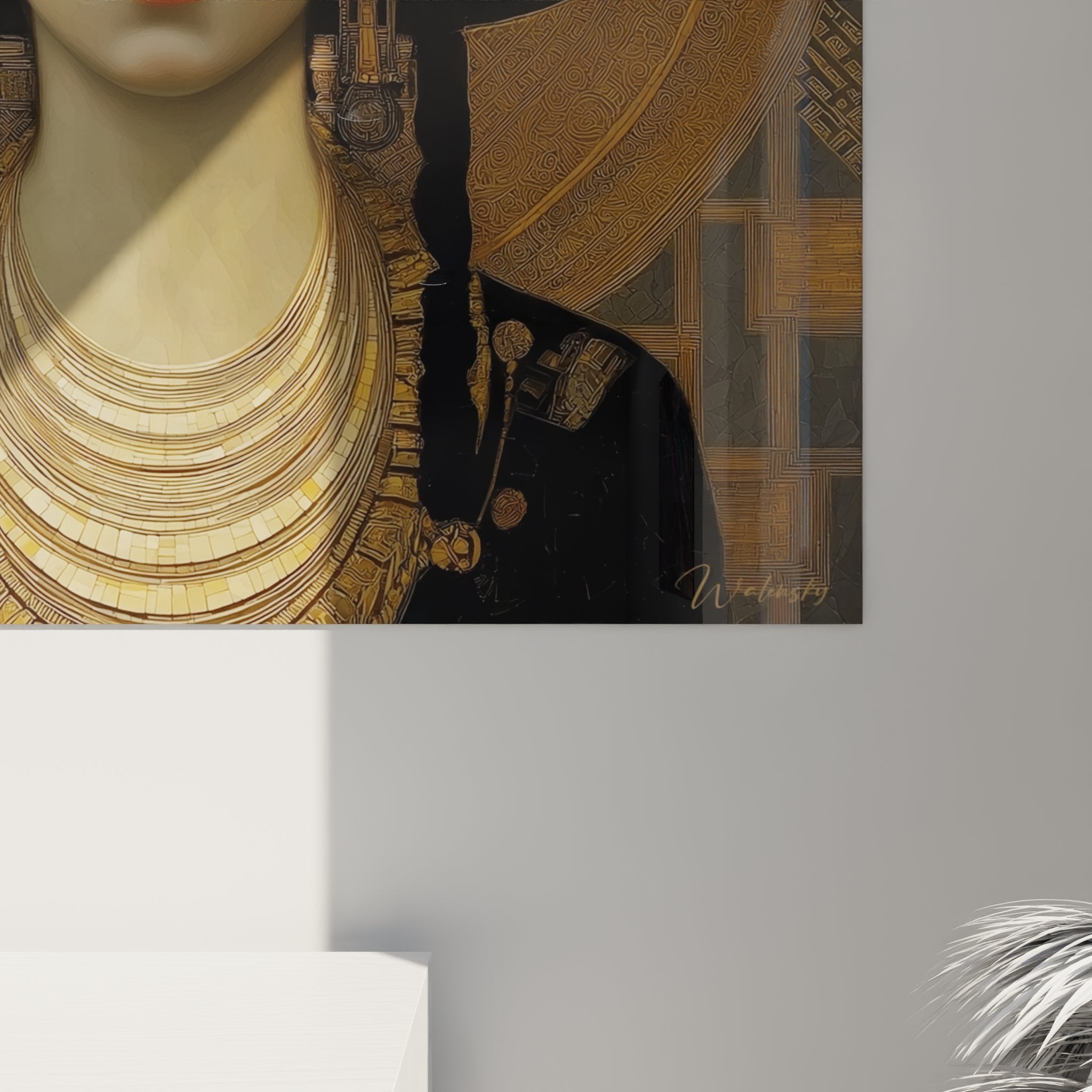 Vue d'ensemble tableau portrait déesse byzantine dorée art déco décoration intérieure murale