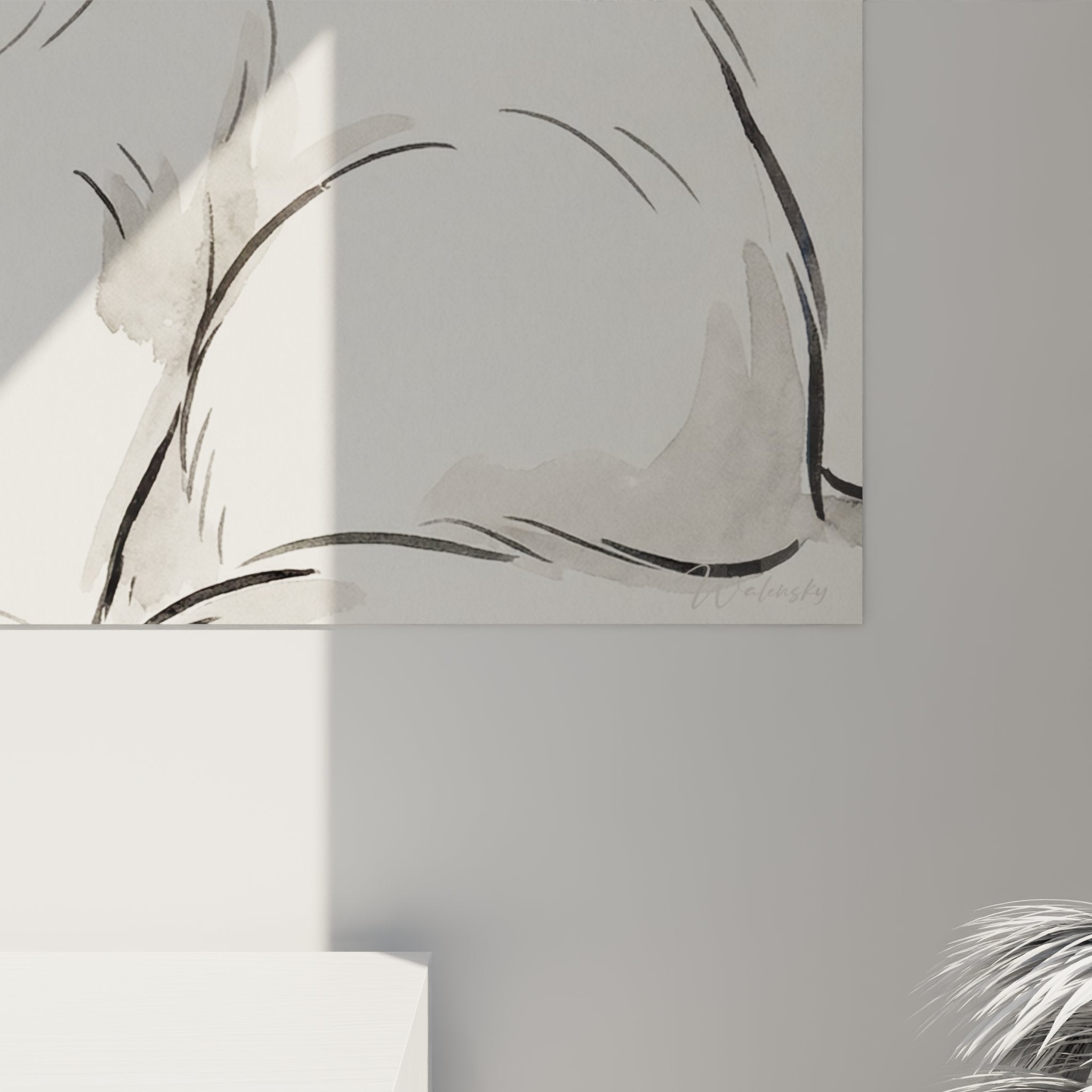 Vista d'insieme quadro gatto Ragdoll acquerello, opera d'arte animalier decorazione interiore stile moderno elegante