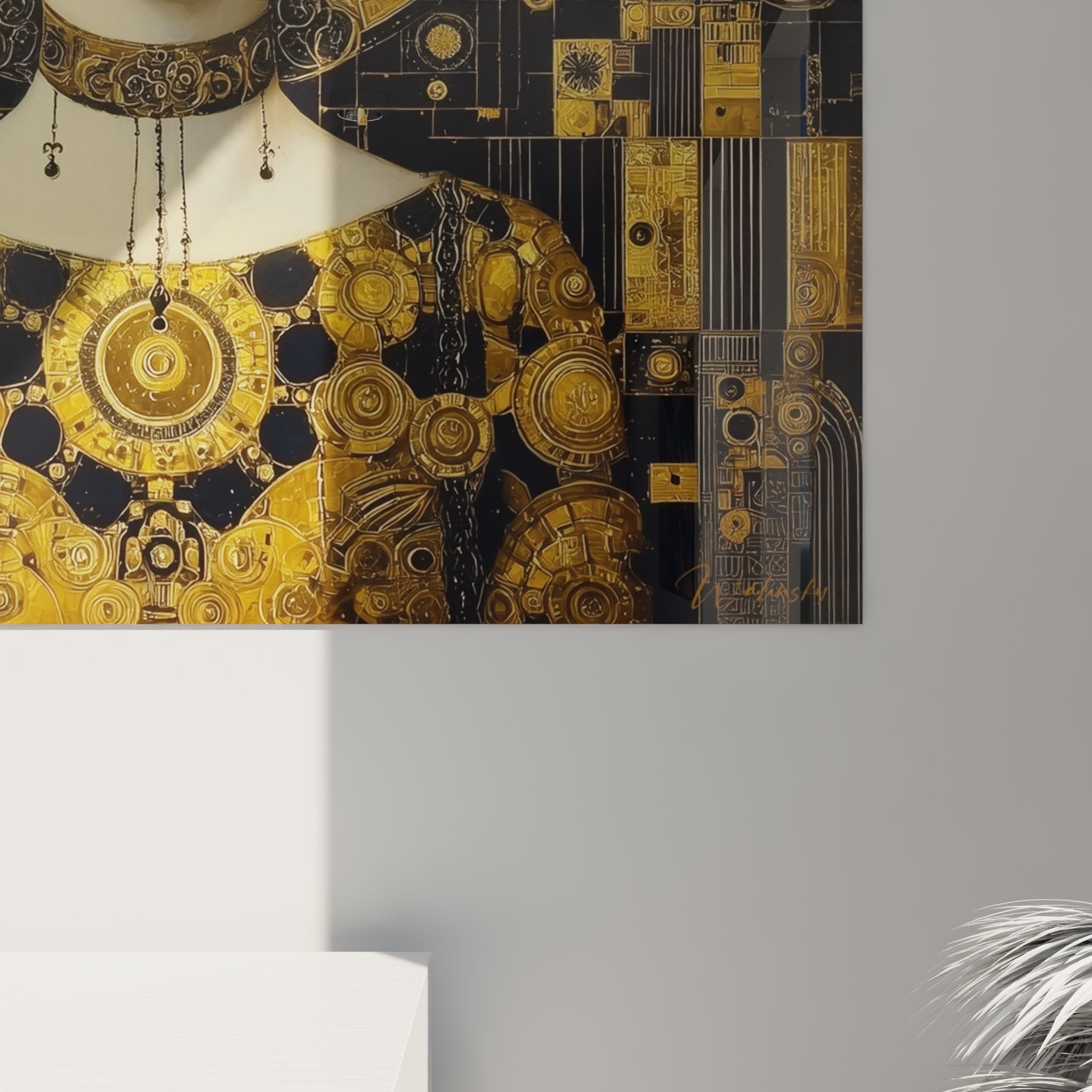 Full view portrait wall art feminine Art deco modern living room sophisticated wall decoration