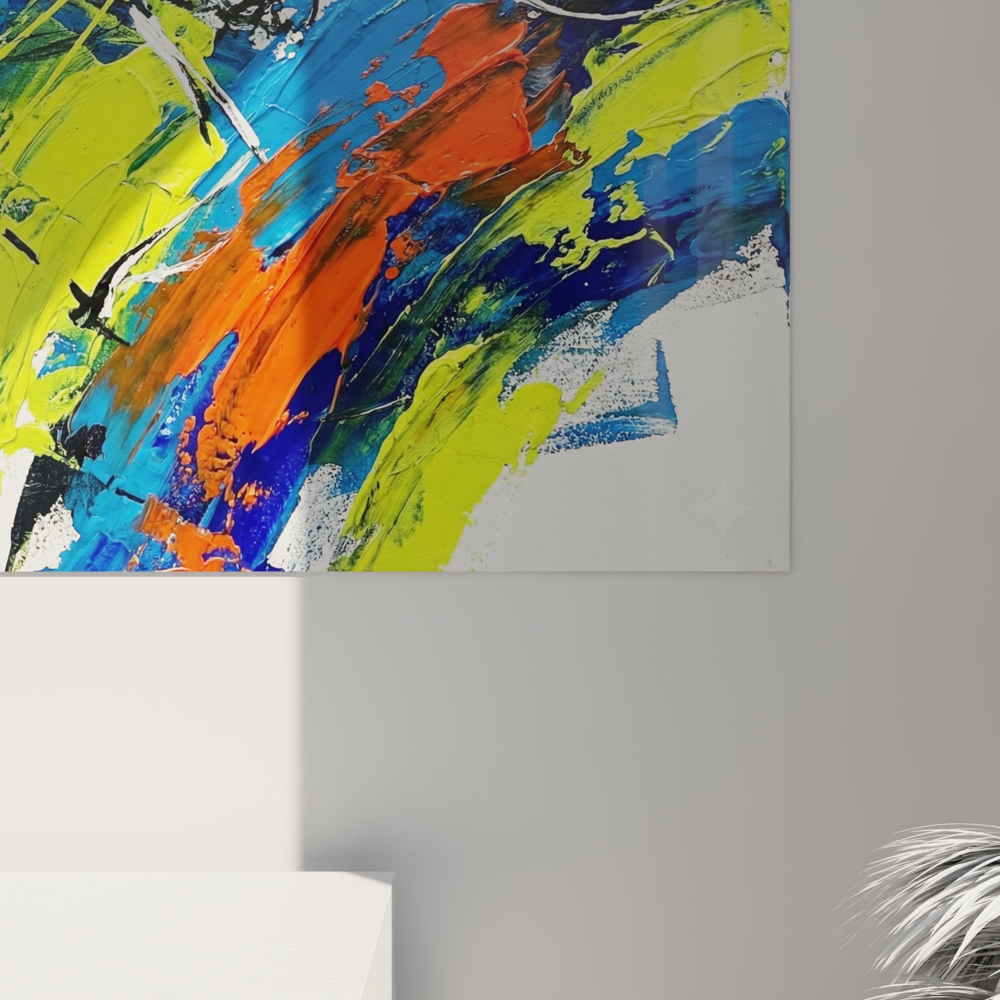 Vue d'ensemble tableau tennis abstrait Welinsky composition dynamique art mural contemporain