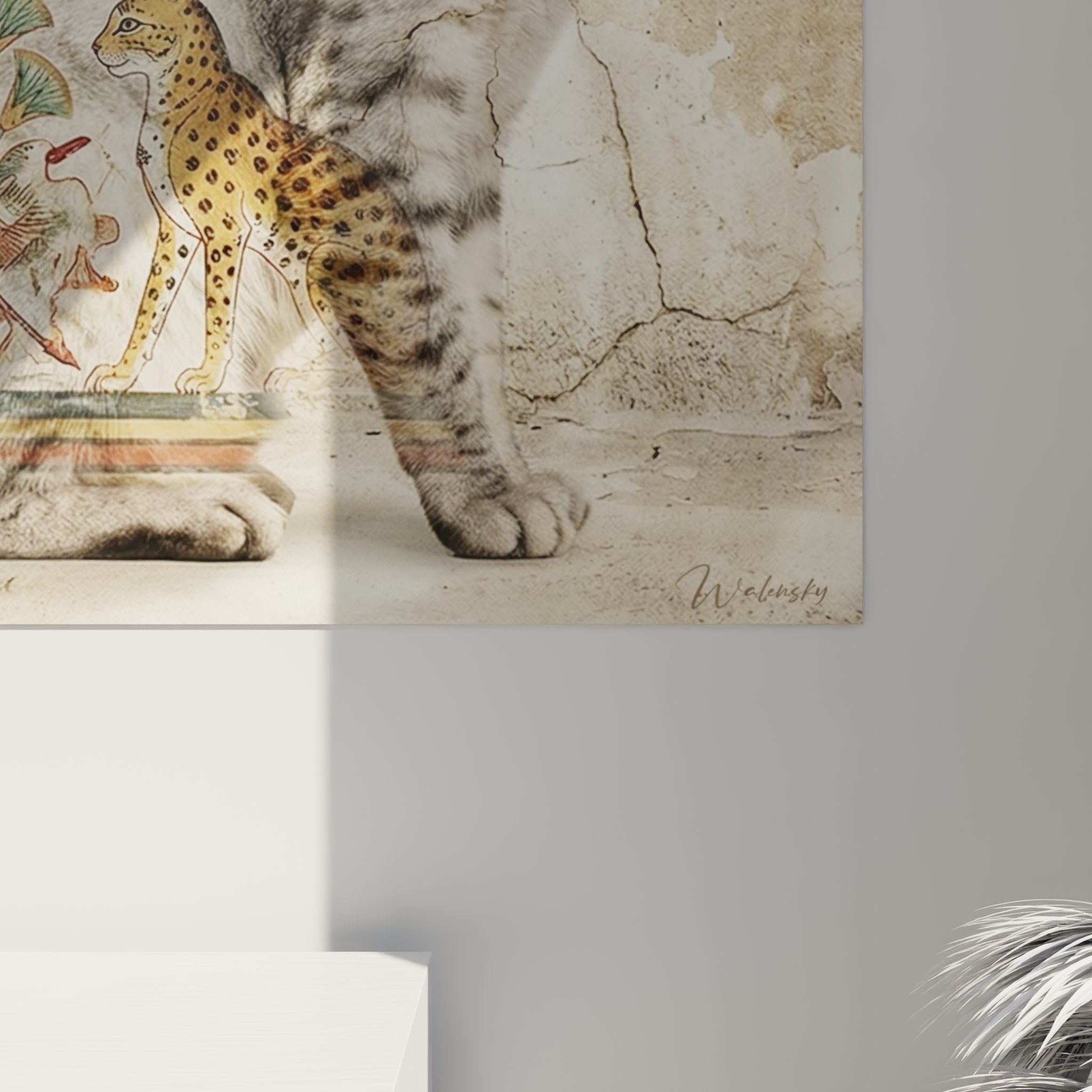 Vista d'insieme quadro gatto Egyptian Mau fusione arte egiziana antica decorazione d'interni stile orientalista