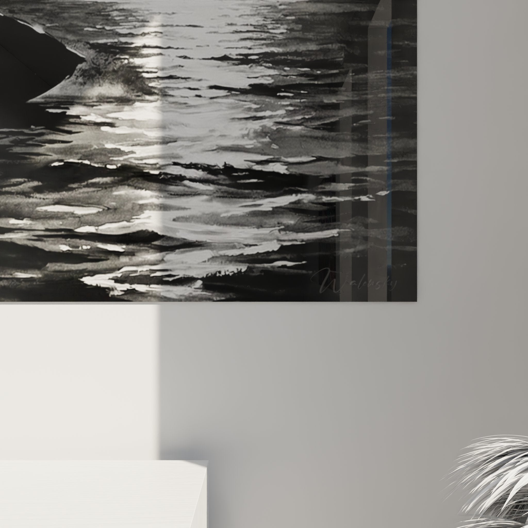 Vue ensemble tableau mural jetski nocturne décorant intérieur moderne style nautique contemporain