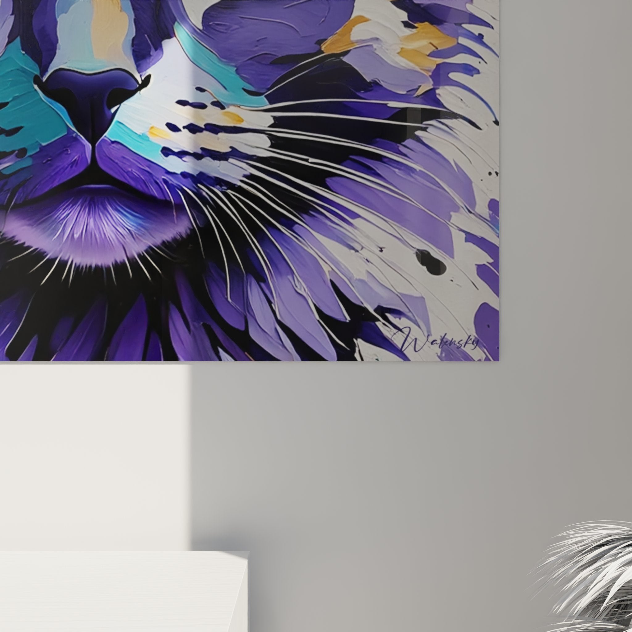Colorful Birman cat wall art painting modern interior decor contemporary style overview