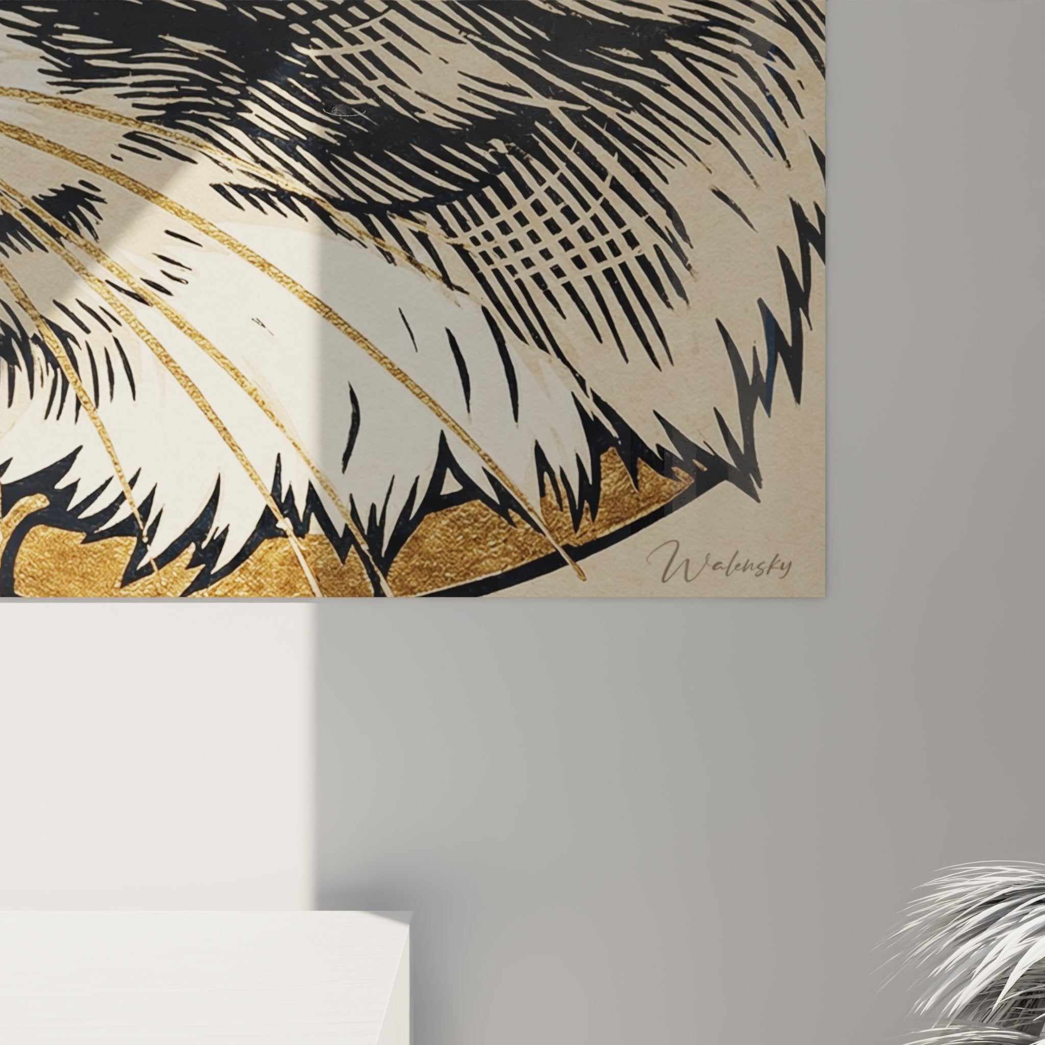 Vista generale quadro gatto ritratto incisione vintage appeso al muro decorazione interni