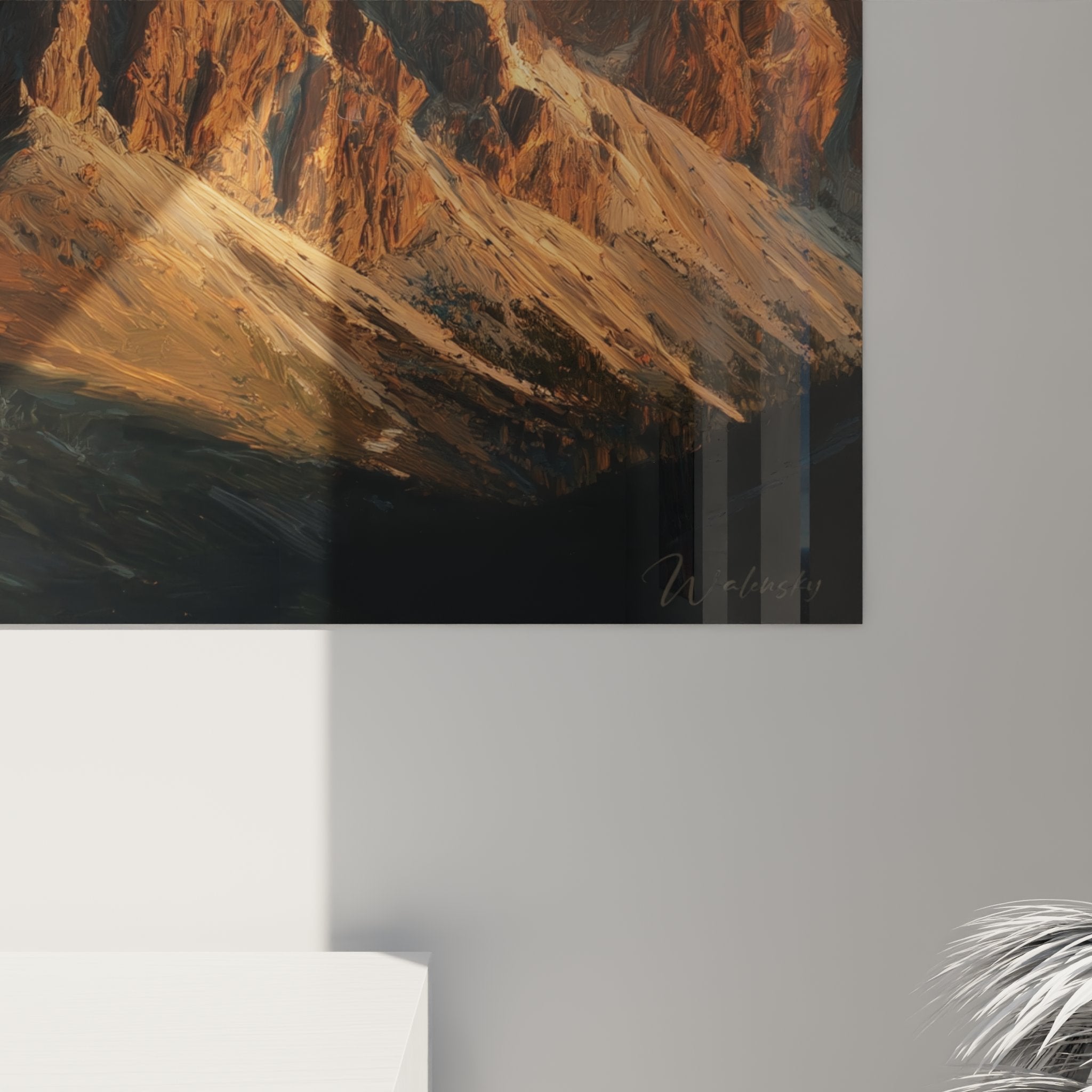 Vista d'insieme quadro murale Dolomiti picco roccioso decorazione interna stile montagna alpino moderno