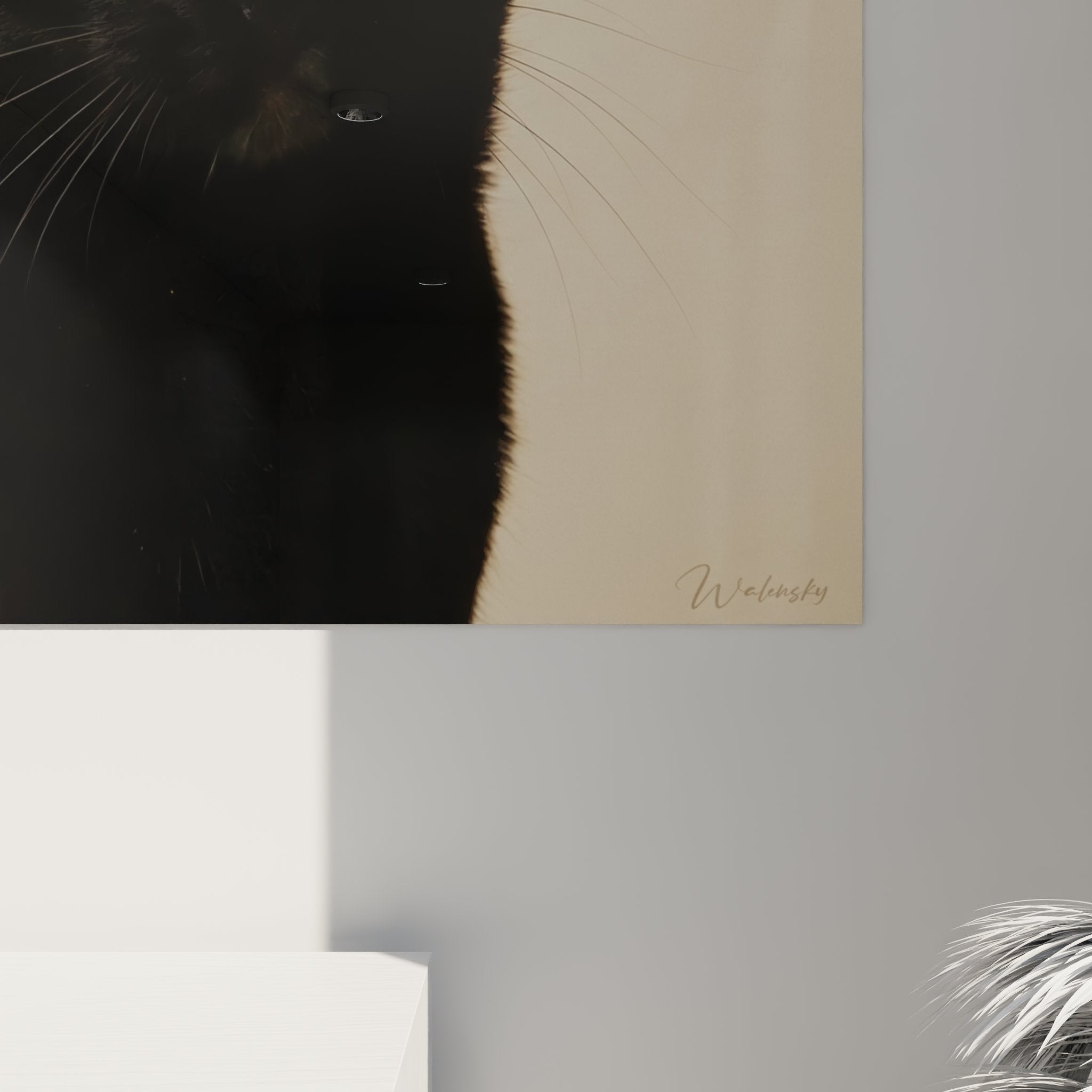 Übersicht schwarzes Katzen-Gemälde mit Vergoldungen - felines Wandkunst in raffinierter Inneneinrichtung