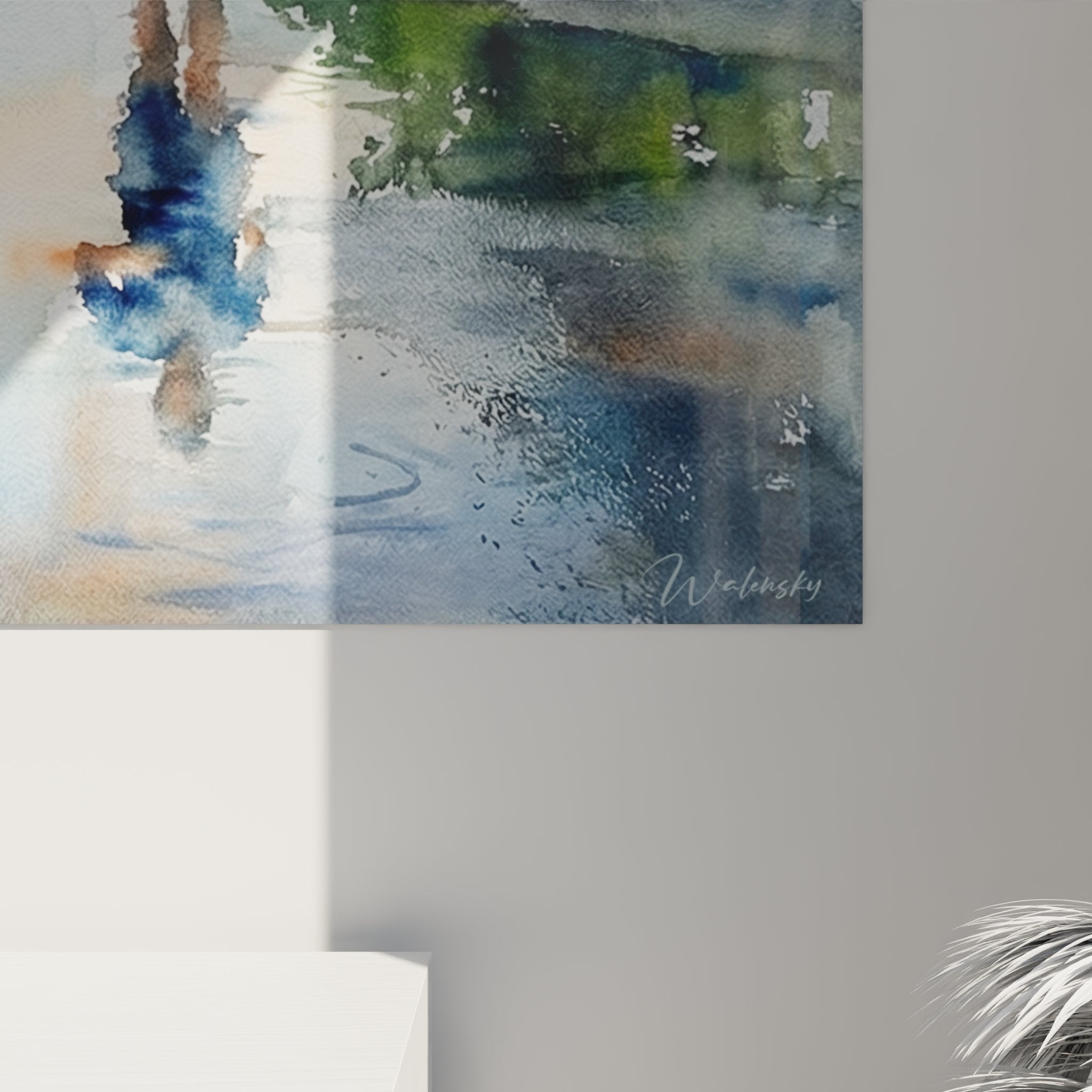 Overview of the runner rain artwork in a contemporary interior, sports wall art