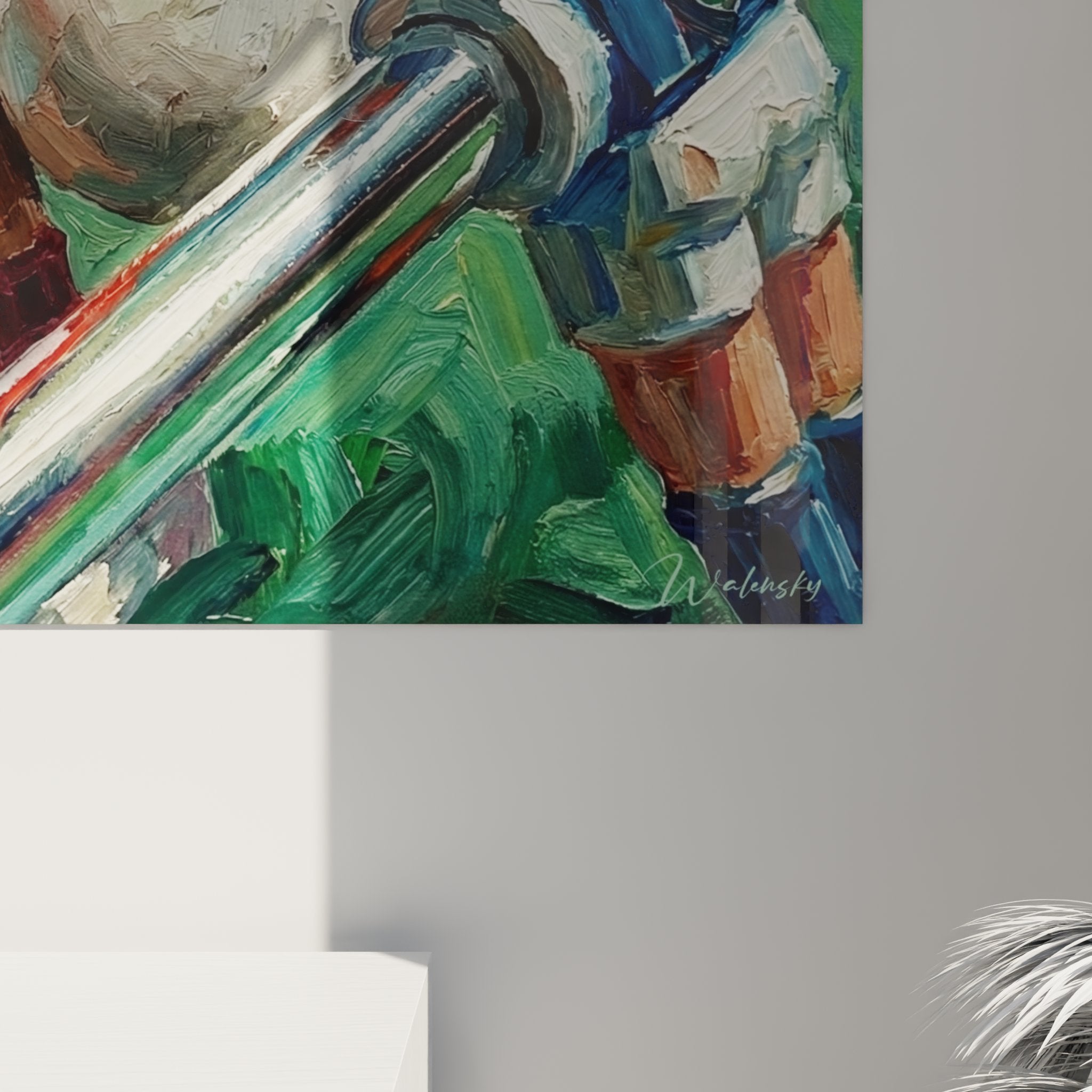 Gesamtansicht Kunstwerk Tischfußball Spiel künstlerische Wanddekoration Sport