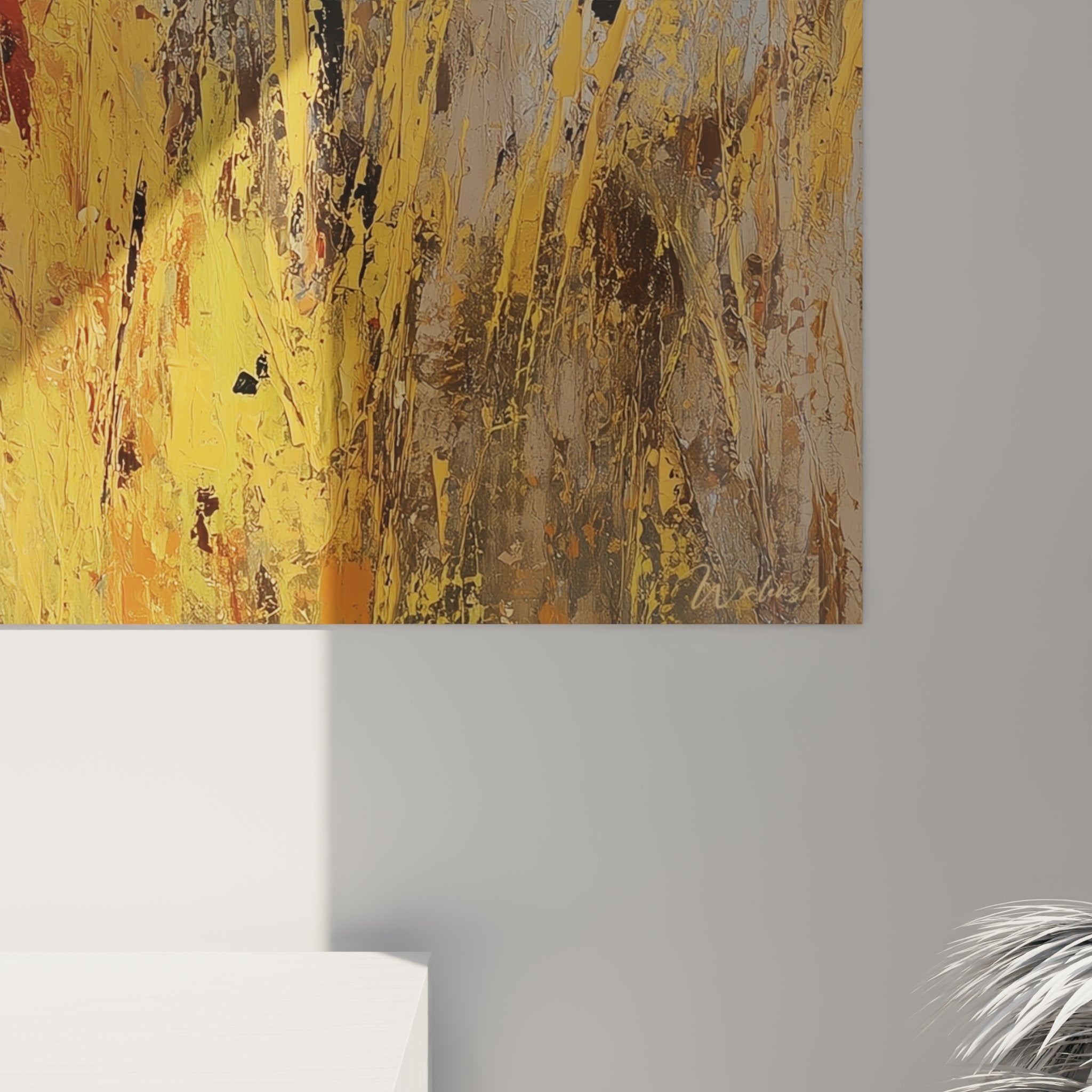 Gesamtansicht Duo-Gemälde Camargue-Pferde goldene Palette Inneneinrichtung provenzalischer Stil